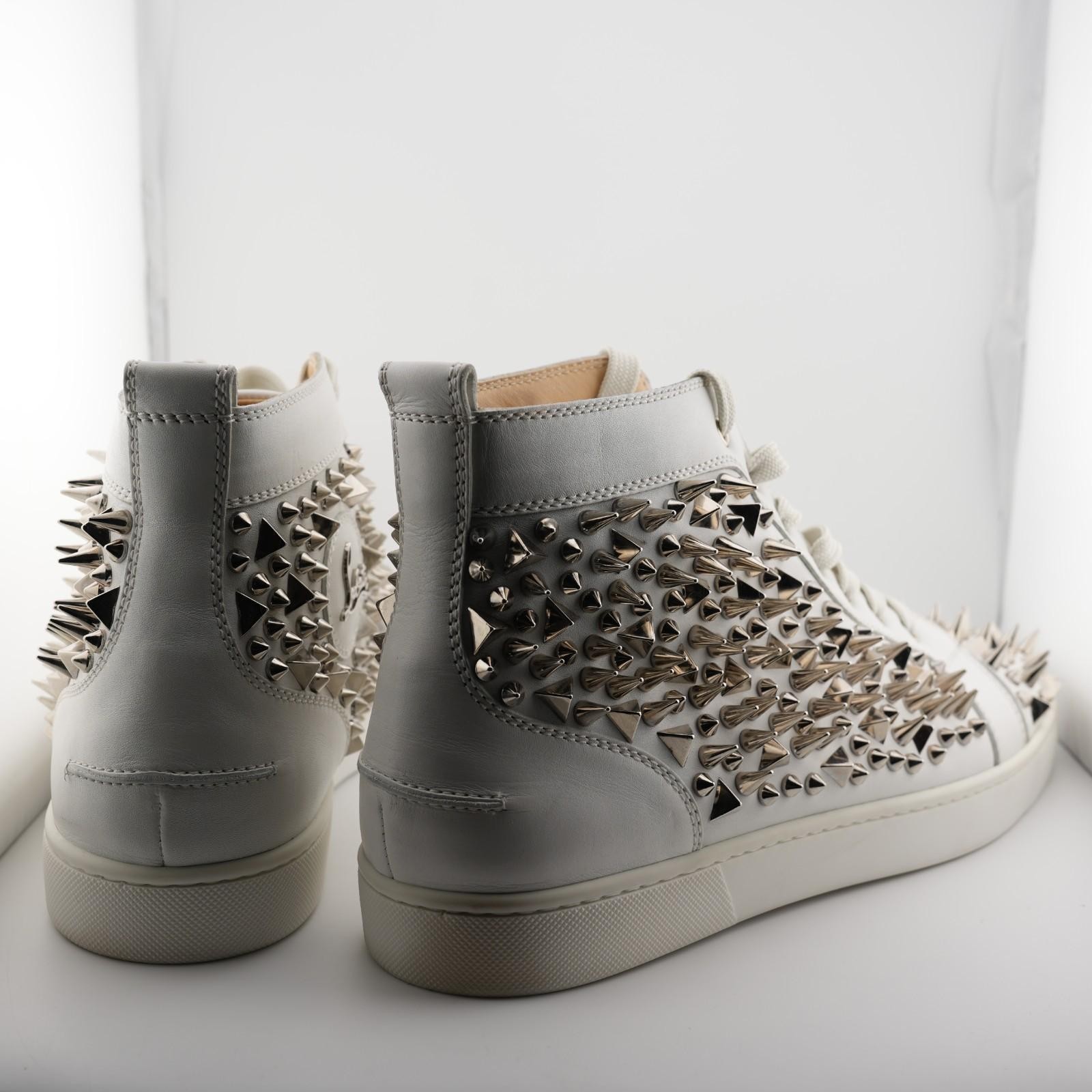 Christian Louboutin Louis Pik Pik High Top Flat Calf White Leather EU 45.5