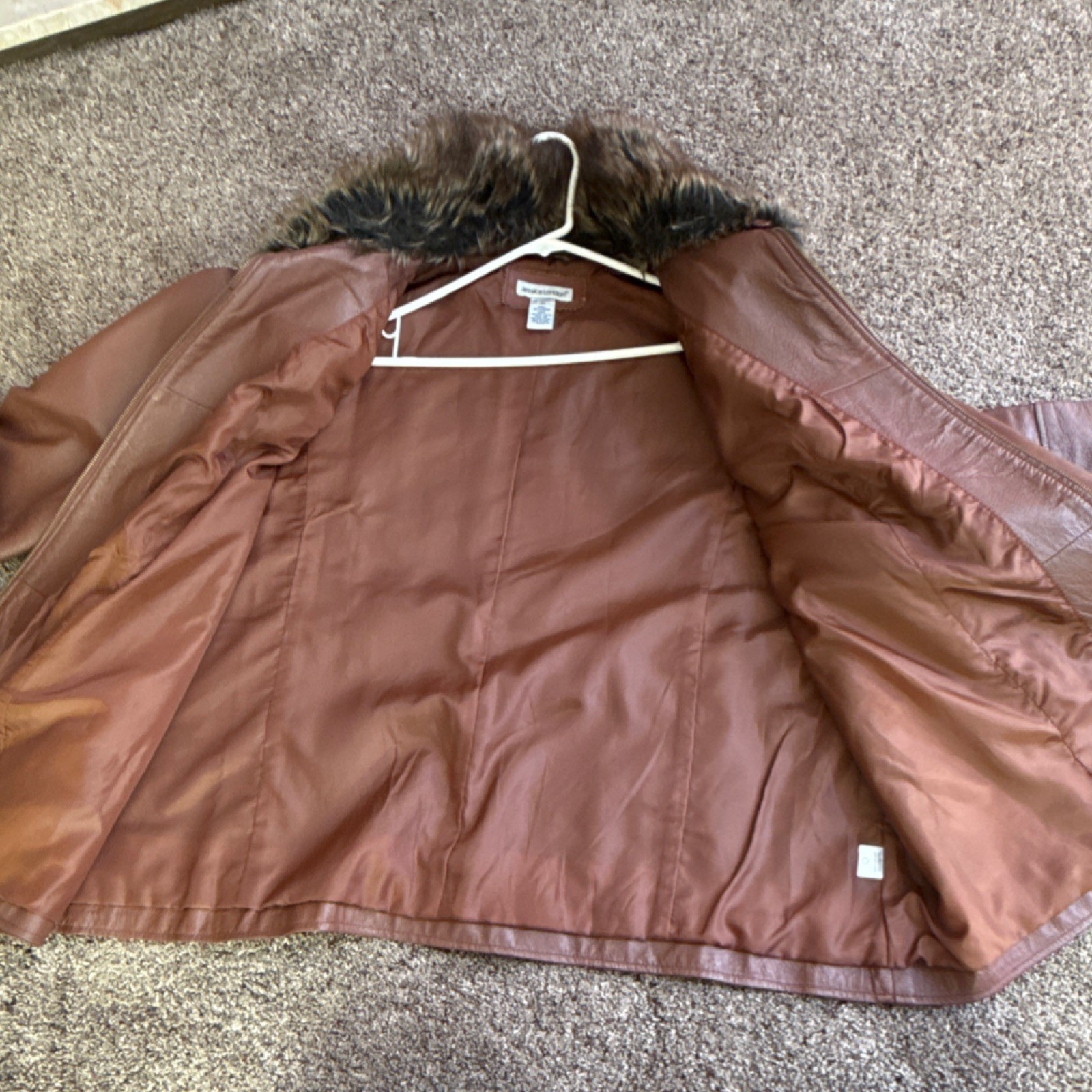 Jessica London Brown Leather Zip Jacket Lined Women’s Plus 24
