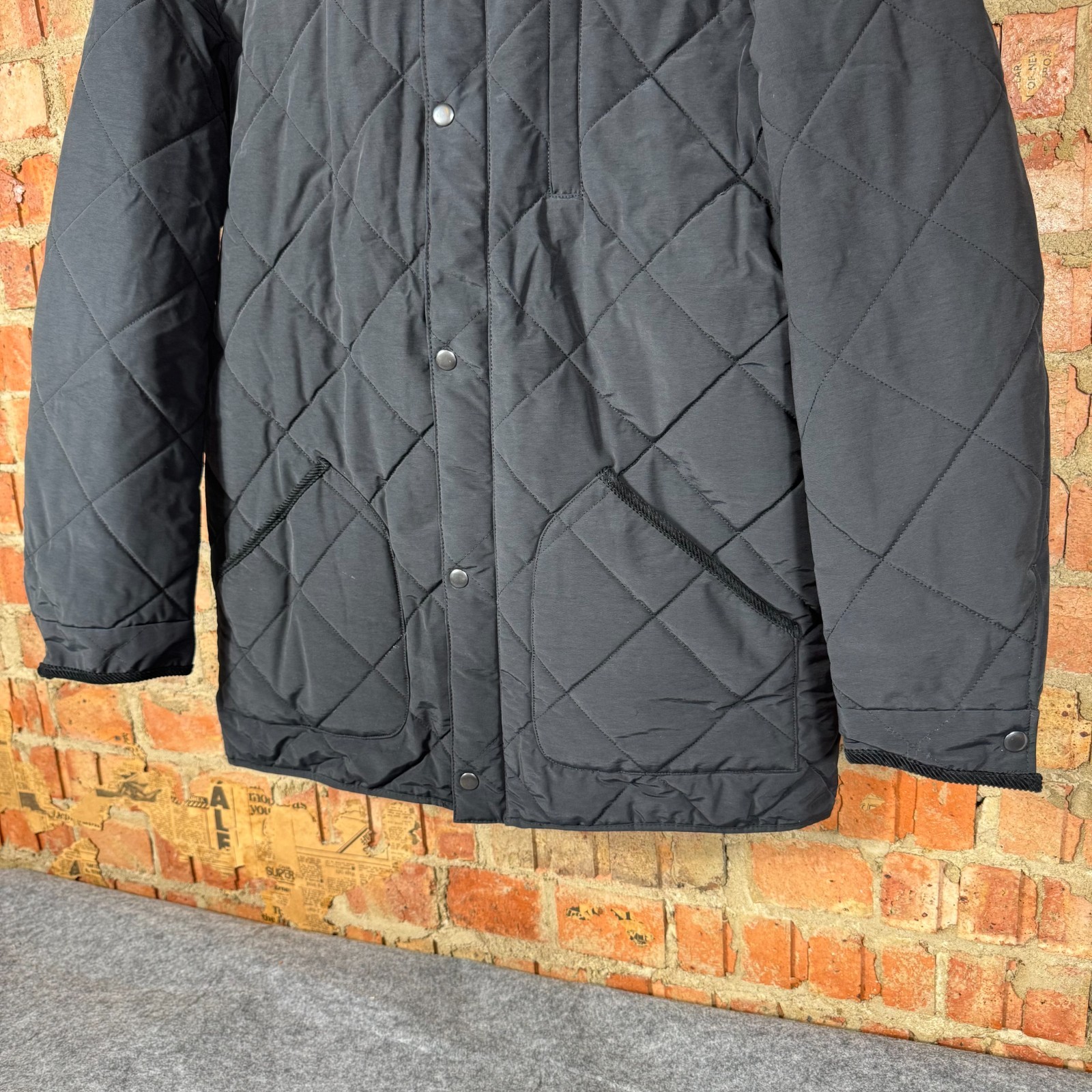 Orvis Quilted Field Jacket Black Diamond Quilt Snap Zip Coat Mens Medium