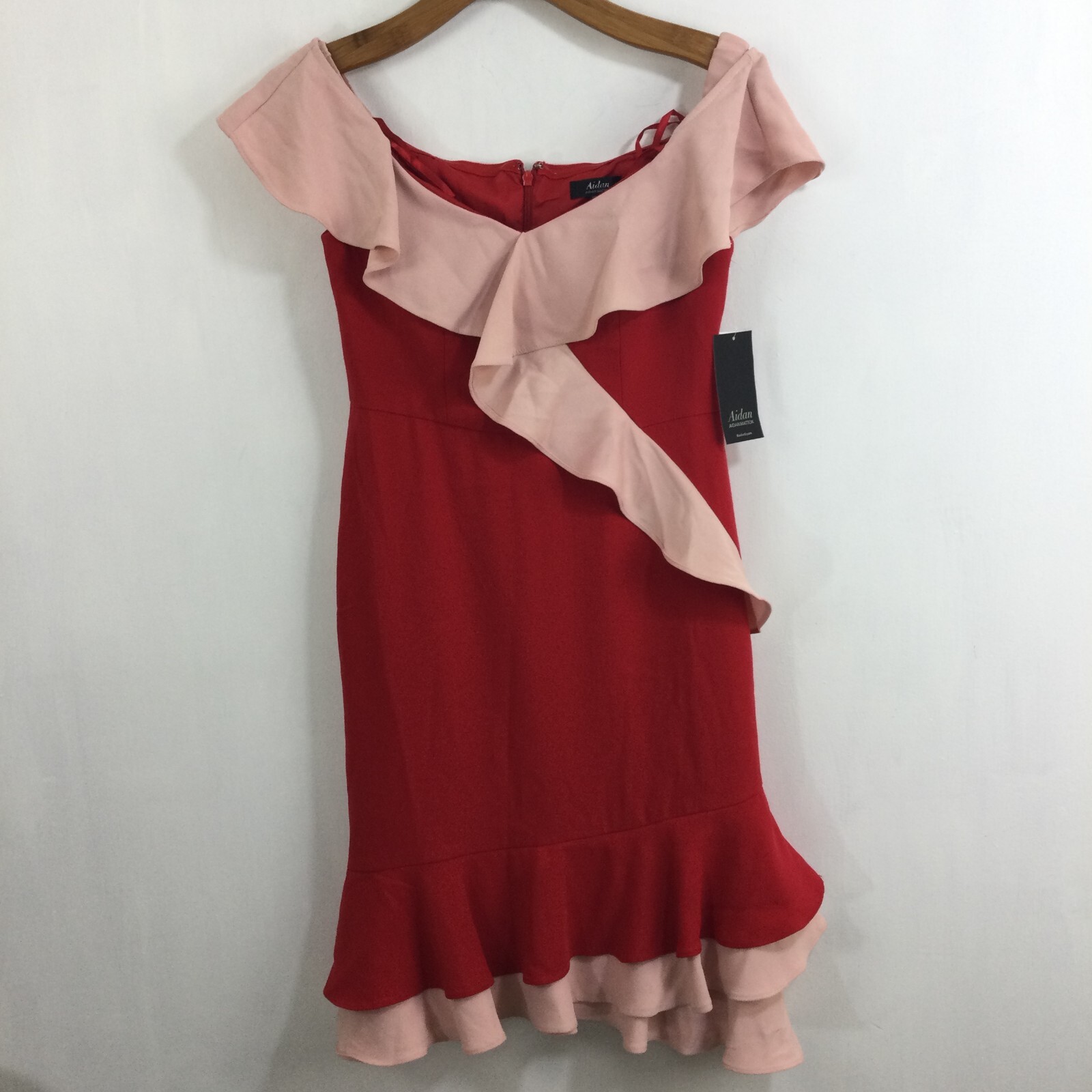 Aidan by Aidan Mattox Women Off-the-Shoulder Flounce-Trim Crepe Cocktail Dress 6