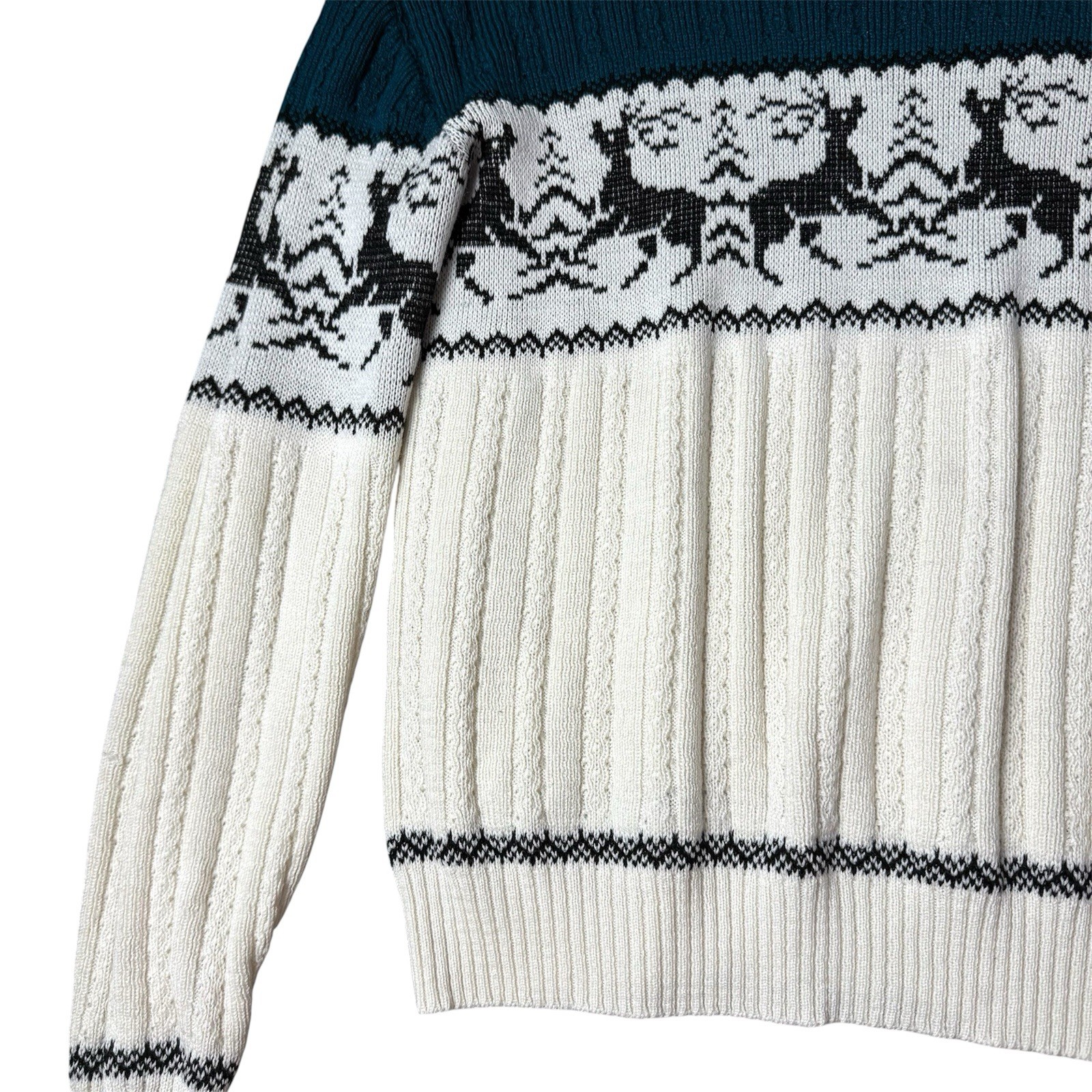 Vintage Rob Winter Reindeer Sweater Size Medium Fair Isle Classic Preppy Green