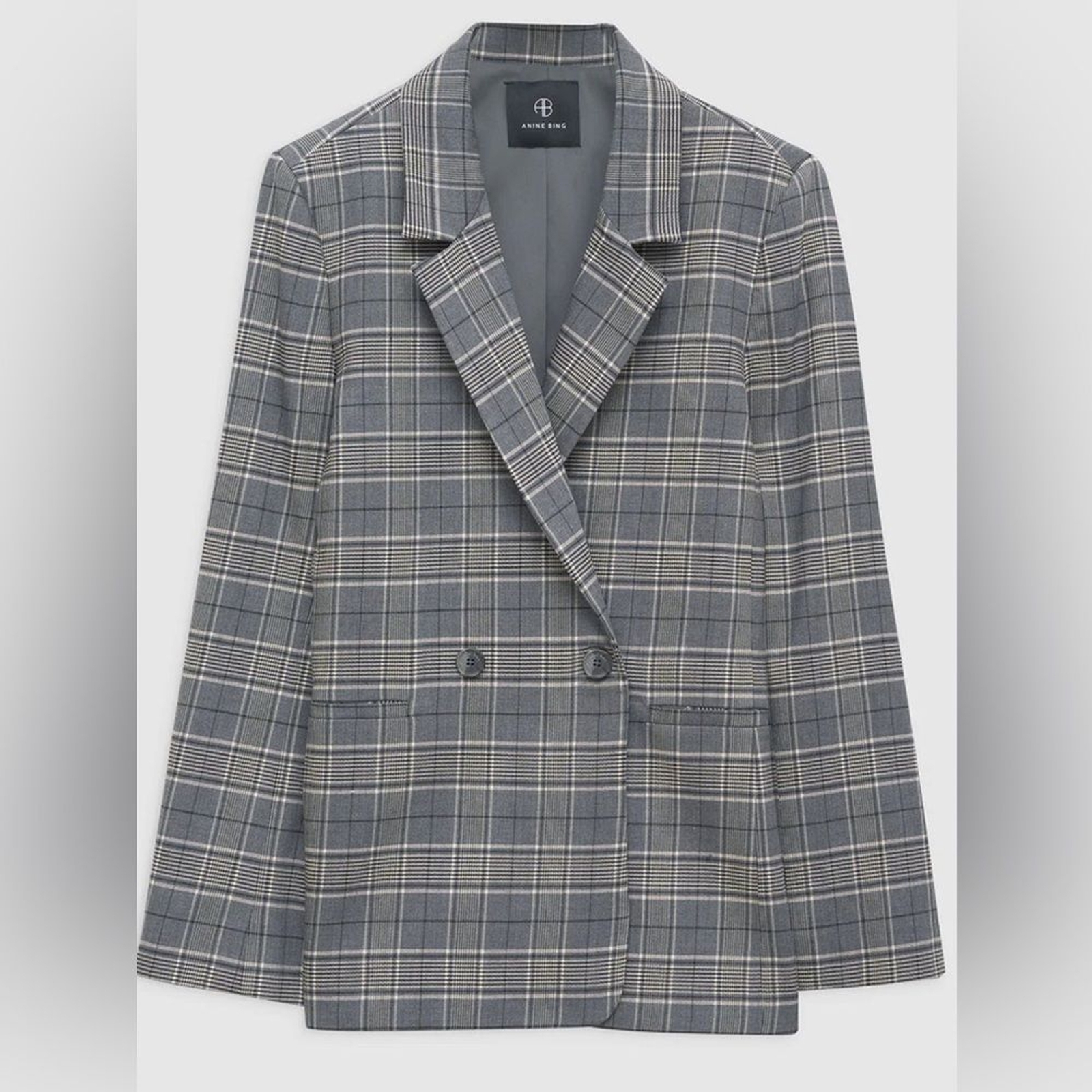 Anine Bing Madeleine Blazer in grey plaid NWT