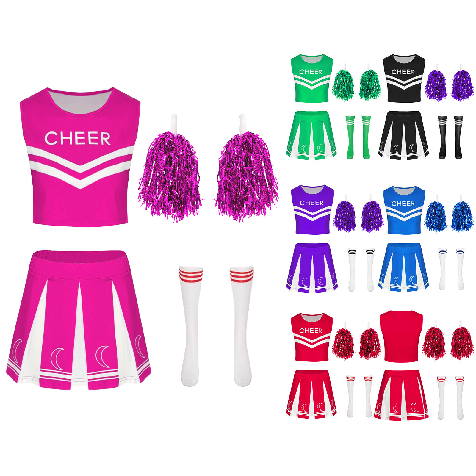 Women Uniforms Halloween Skirt Sleeveless Cheerleading Outfit Socks Dress Dance