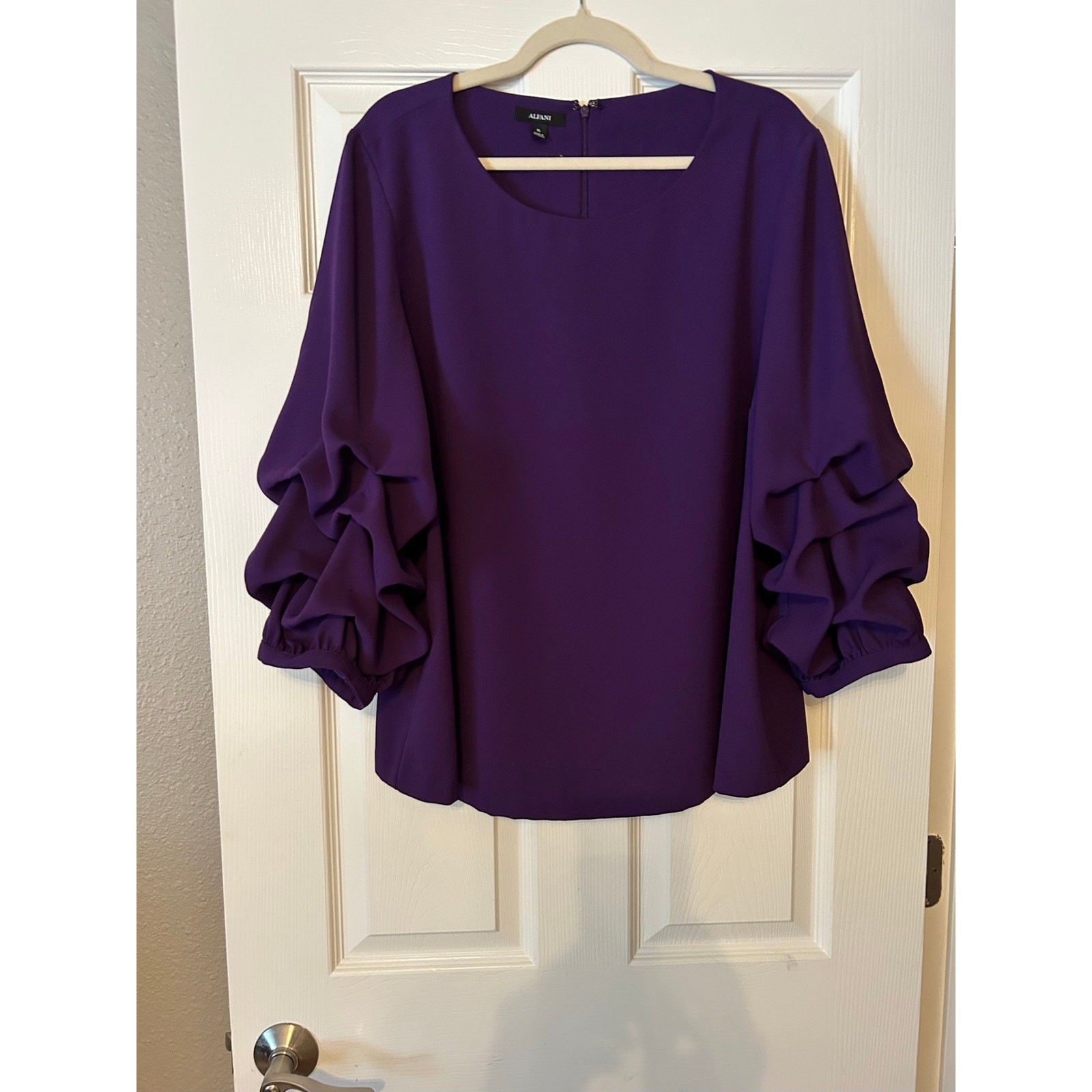 Alfani Ruffle Sleeve Blouse Purple Elegant Career Chic Top Size XL