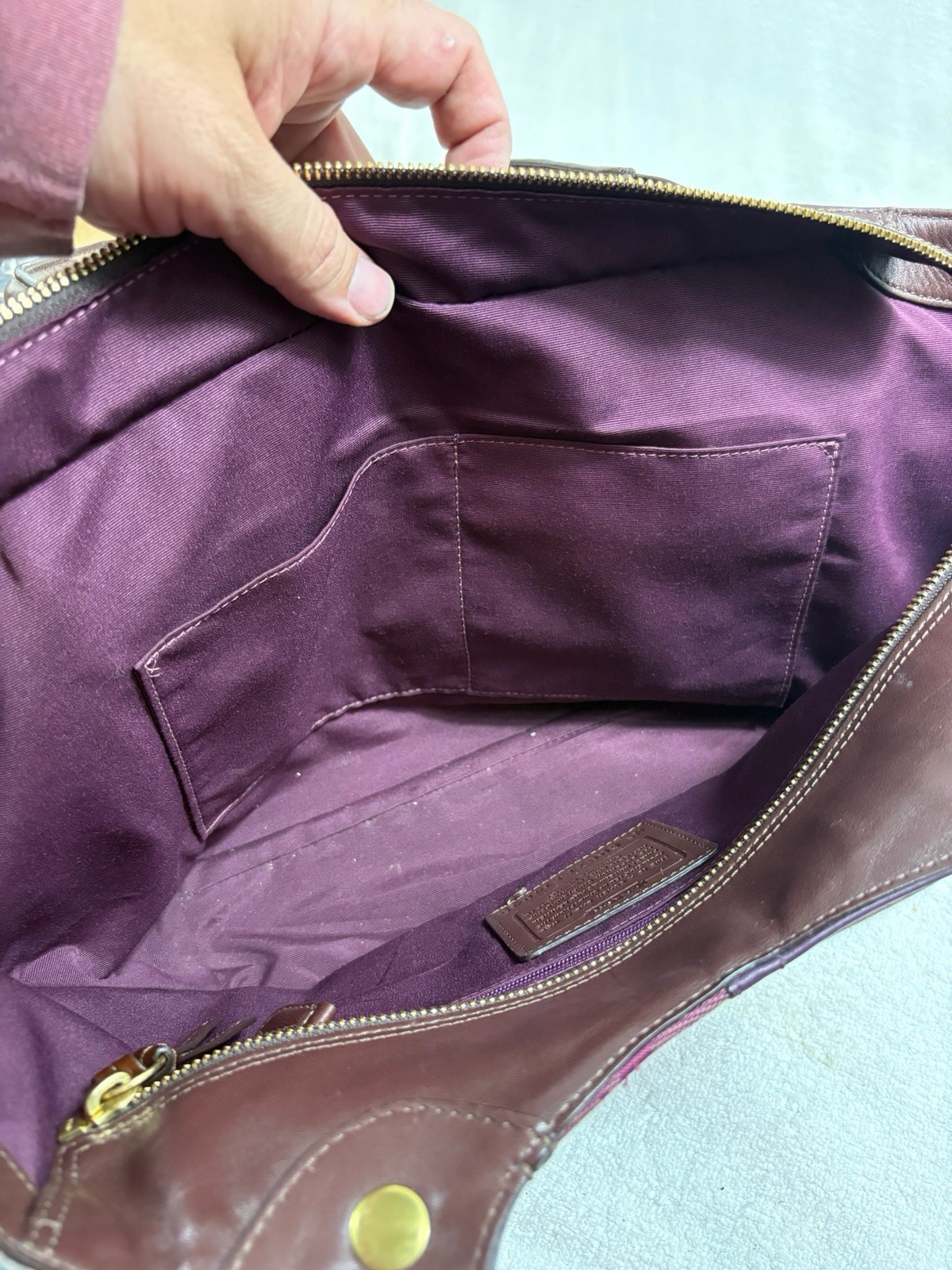 Coach Bleecker Purple Patchwork Tote Bag Leather Suede Signature Y2K F14045