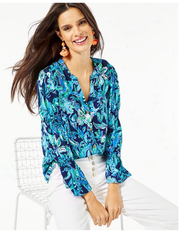 NWT Lilly Pulitzer Maritza Top High Tide Navy Take It Or Leaf It