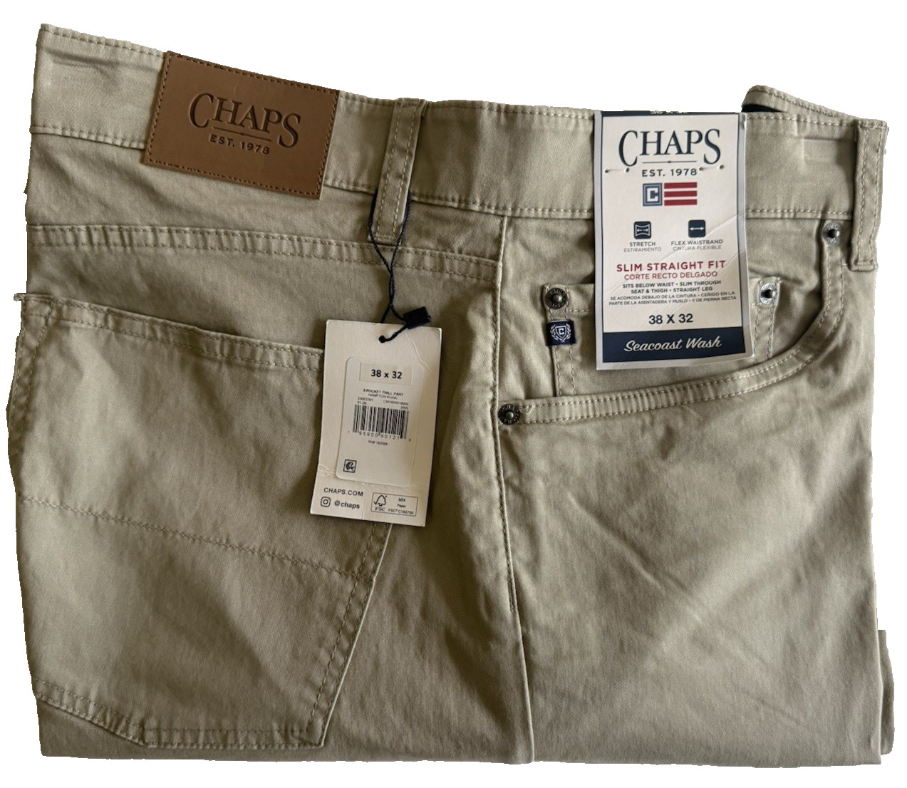 Chaps Slim Straight Fit Five Pocket Twill Pant Hampton Khaki