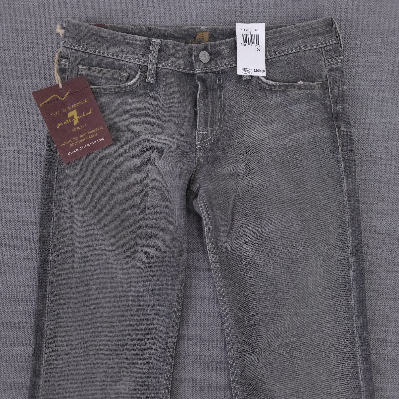 NWT Seven For All Mankind Flynt Gray Jeans Bootcut Size 27 (29×33.5) Made In USA