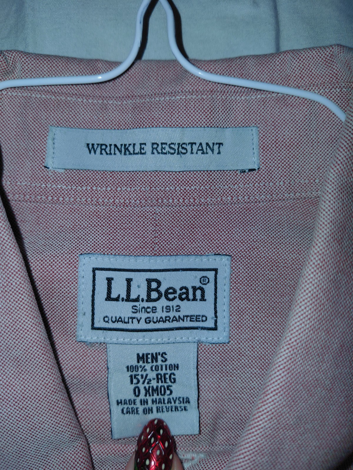 LL Bean Mens L Pink Wrik- Rest. 100% Pure Cotton Oxford Bicep-Sleeve Button Down