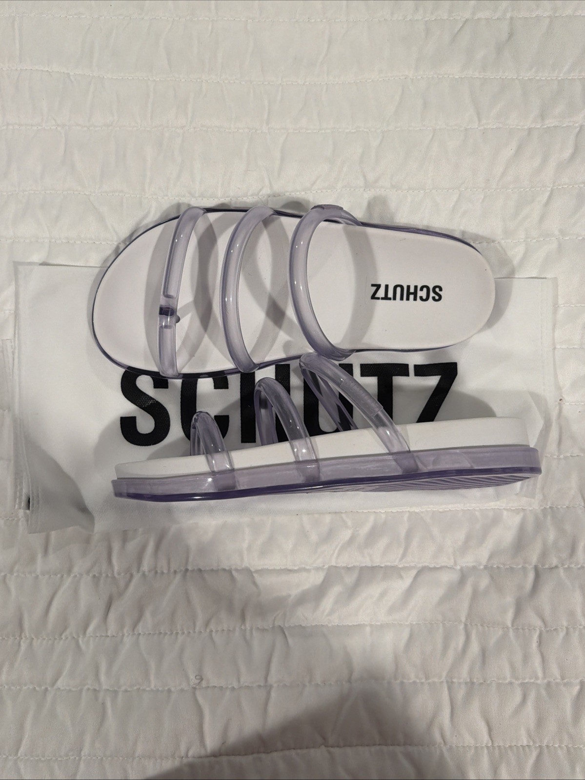 Schutz Polly Sporty Injected Sandal Size 7B Plastic/Transparent White
