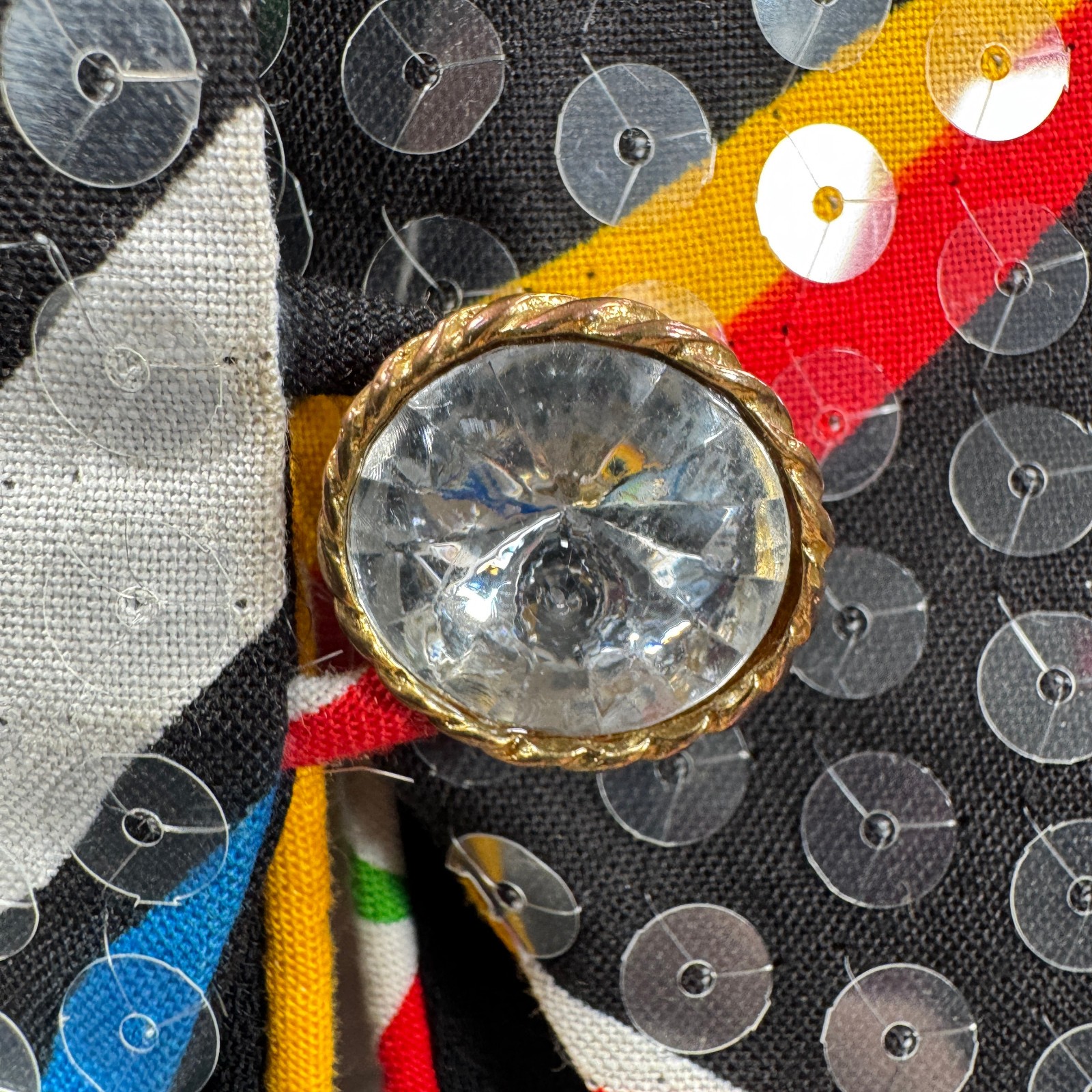 Saks Fifth Avenue Colorful Jacket Sequins Buttons 100% Cotton Fashion, Size 6