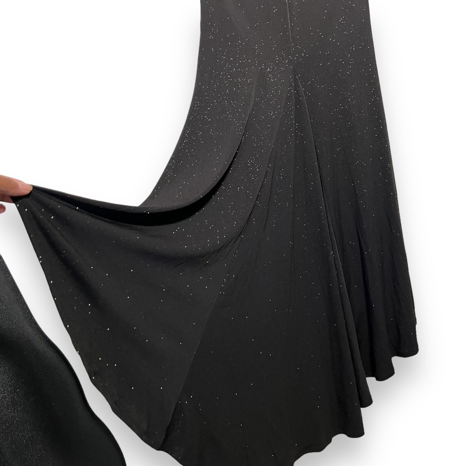 Ladivine By Cinderella Divine Black Glitter Fitted Long Rauch Mermaid Dress S