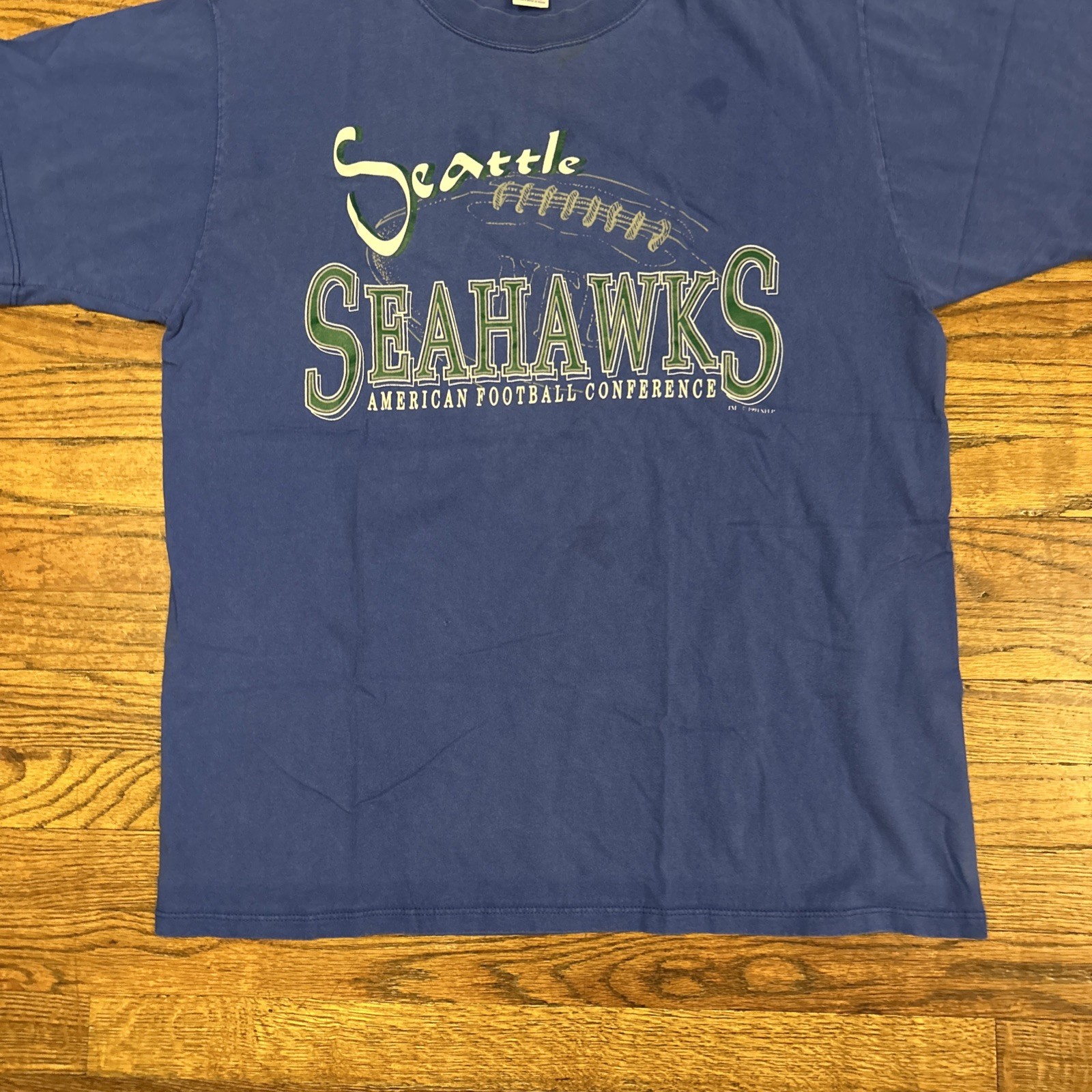 Vintage 90s Russell Athletic Blue Seattle Seahawks T Shirt Size XL USA