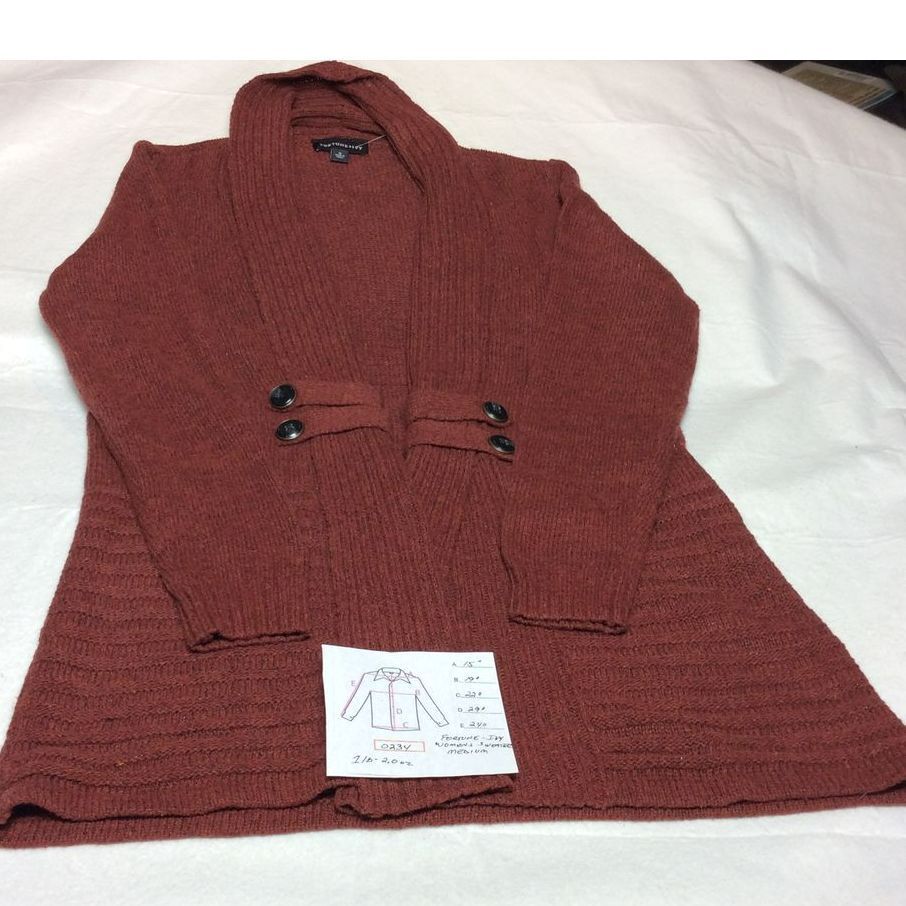 Fortune + Ivy Cardigan Sweater Ribbed Knit Button Detail Rust/Brown Medium