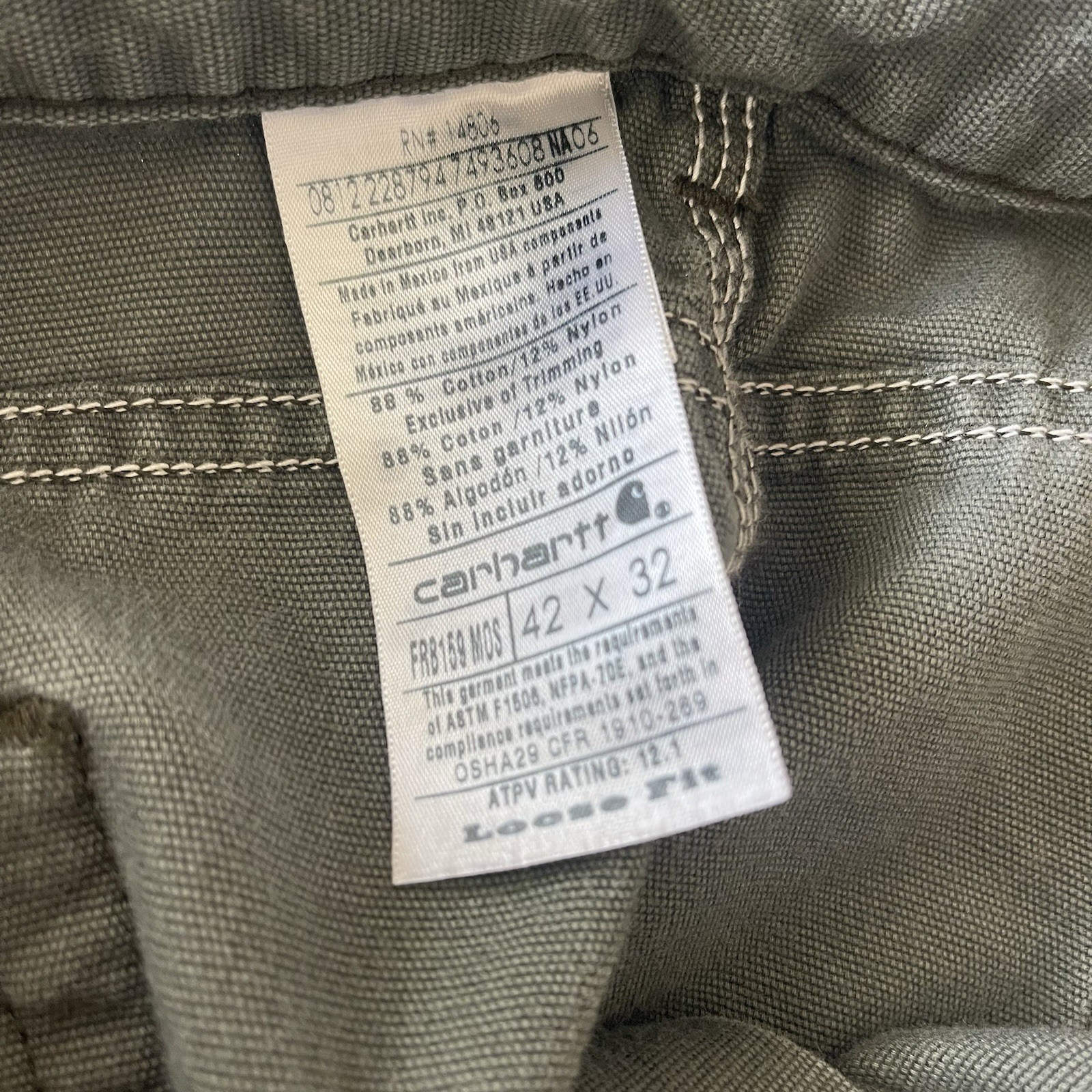 Carhartt Pants FR FRB159 MOS HRC2 Loose Fit Moss Green Workwear Chore 42×32