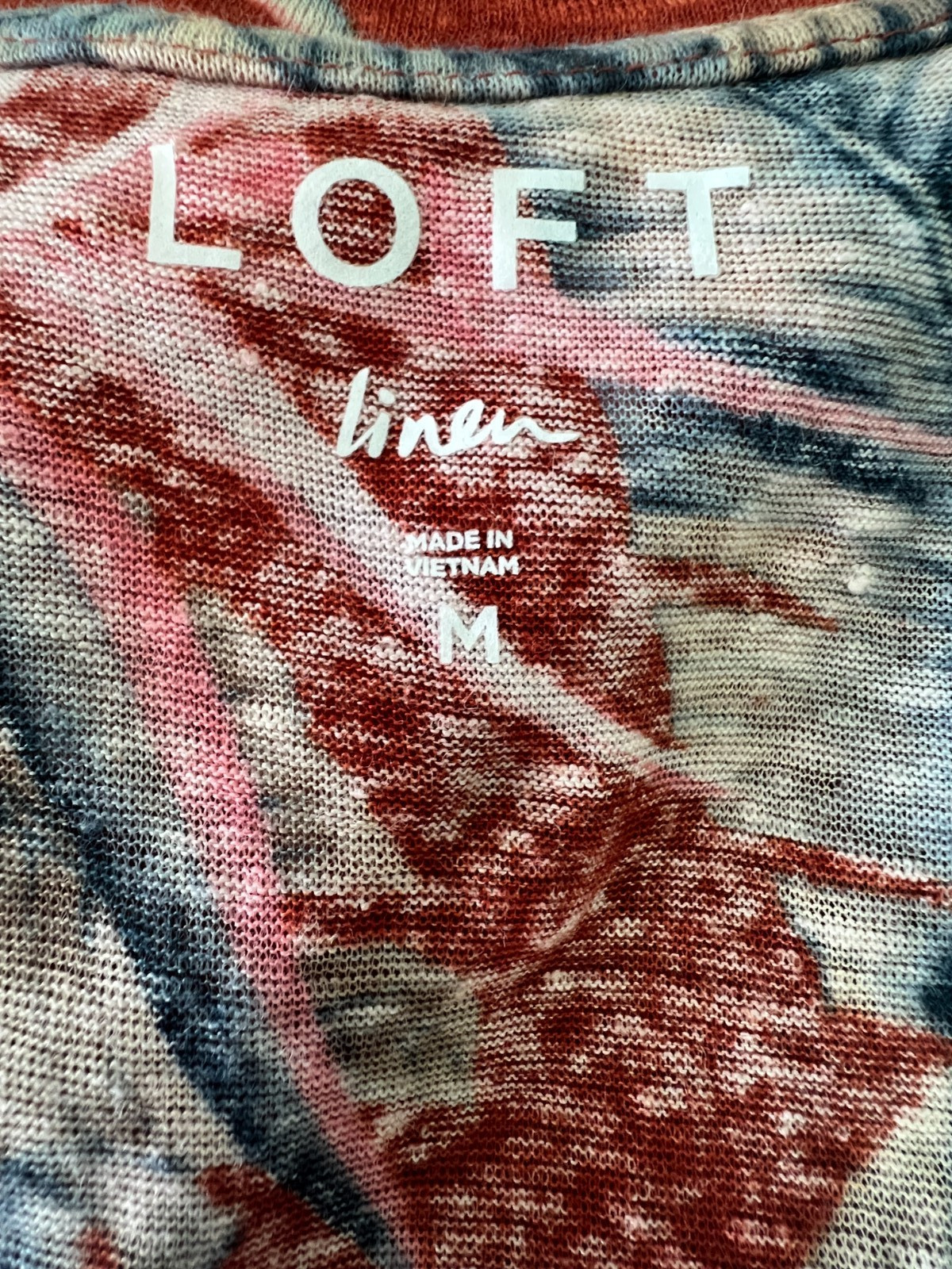LOFT Linen Womens Top Red Multi Tropical Floral Bird of Paradise Sleeveless Sz M