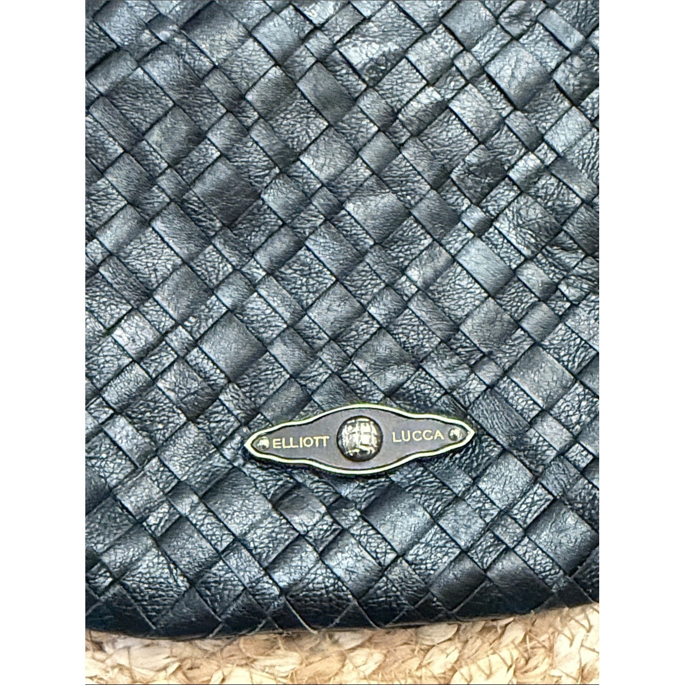 Elliott Lucca Black Woven Leather Crossbody Bag Small Zip Top Purse Handbag