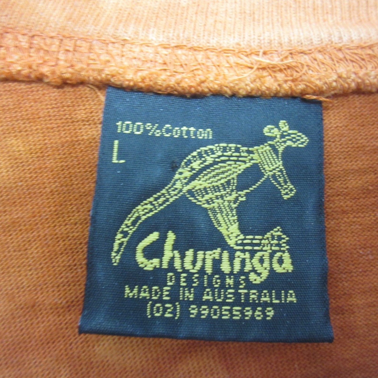 VTG 90s Churinga Australia Tie Dye Dreaming Animals Native L Indigenous Orange