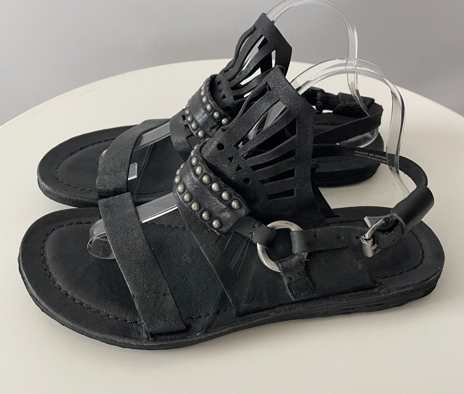 A.S.98 Black Leather Gladiator Sandals Studded Ankle Strap Women EU 40 US 9-9.5