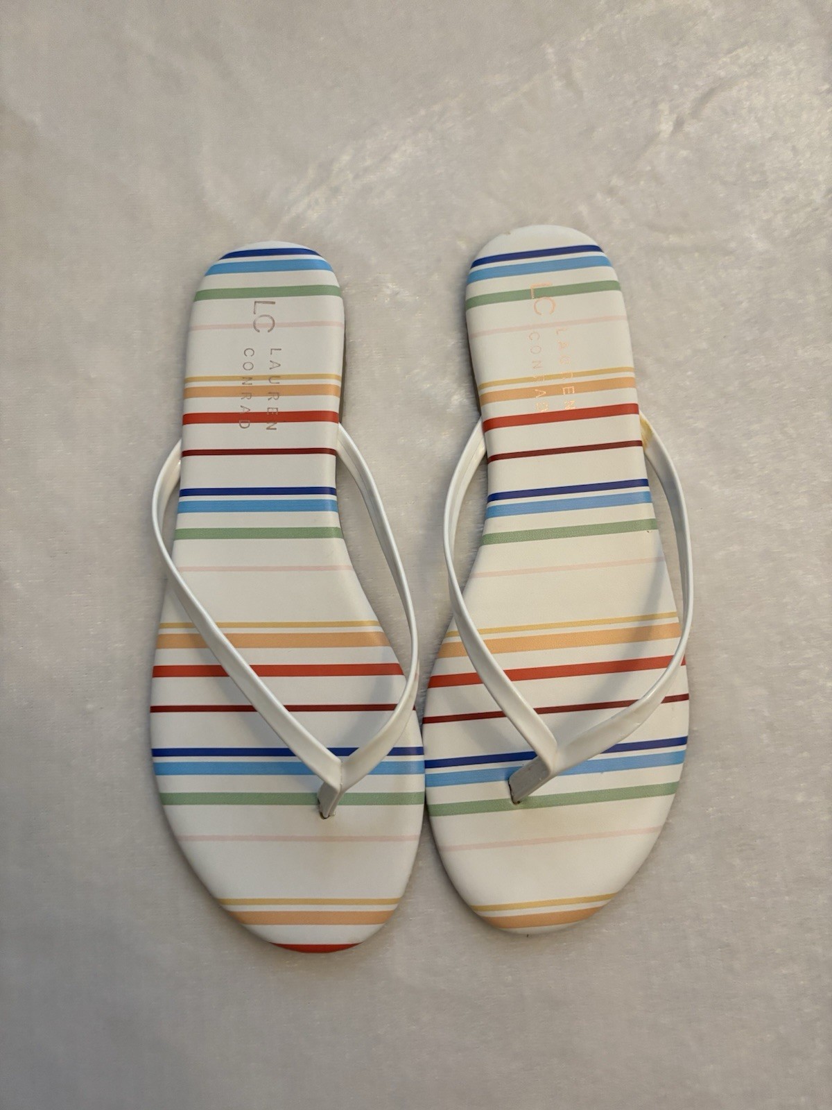 LC Lauren Conrad White-Strap Multicolor Stripe Flip Flop Sandals