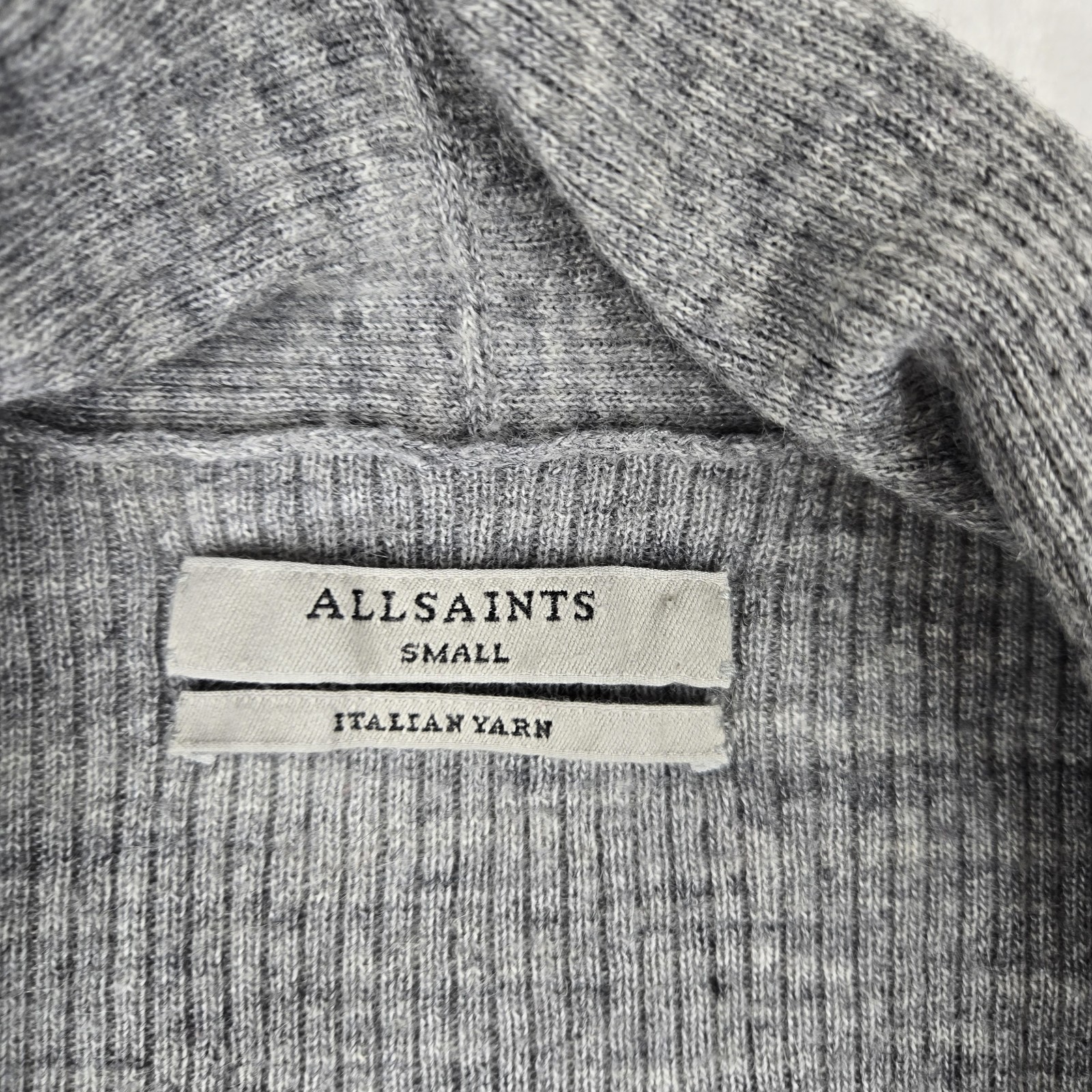 All Saints Gray Keld Olivo Open Front Alpaca Wool Ribbed Cardigan Sweater Size S