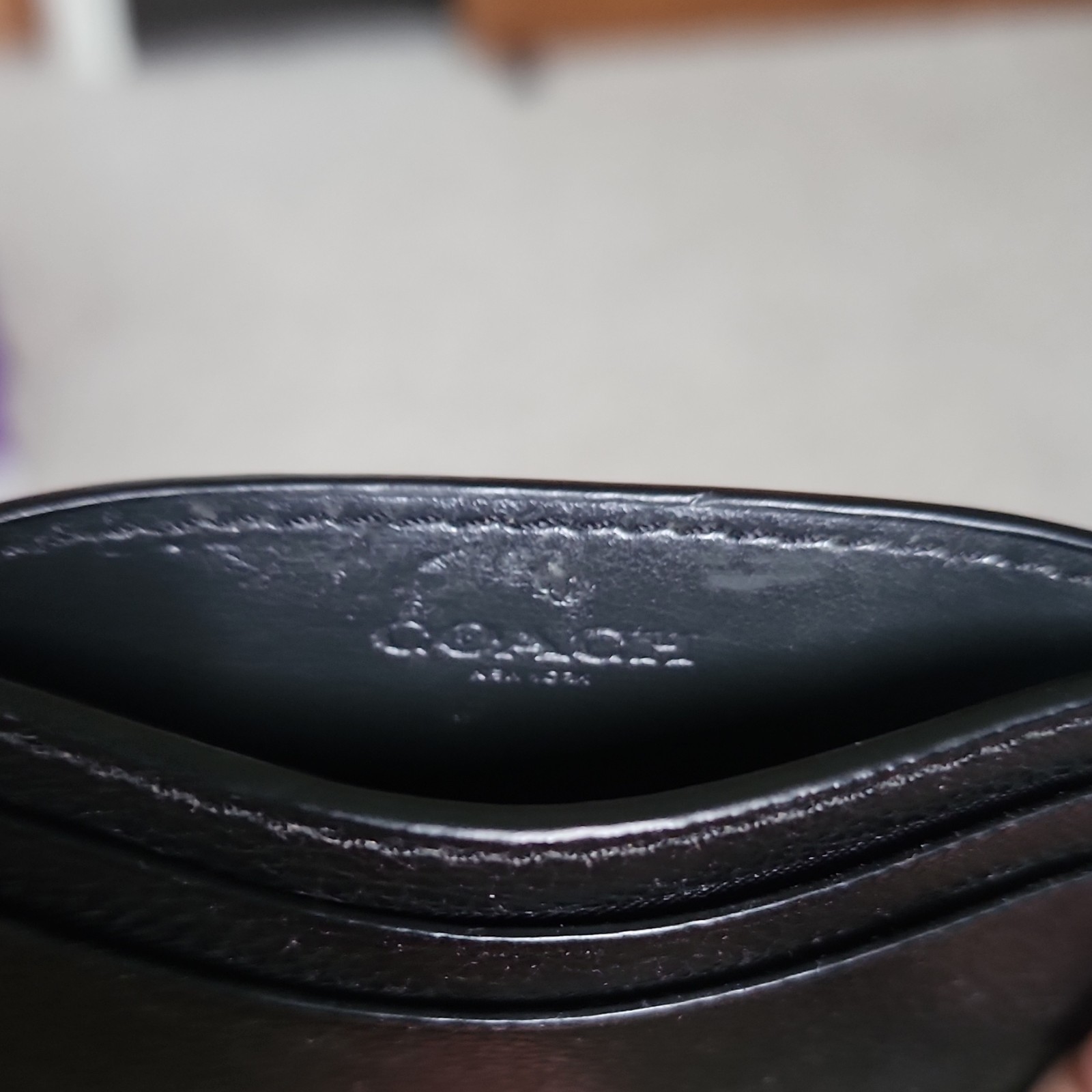 COACH Men’s Black Solid Leather Card Holder Wallet ID Case, Leather Material