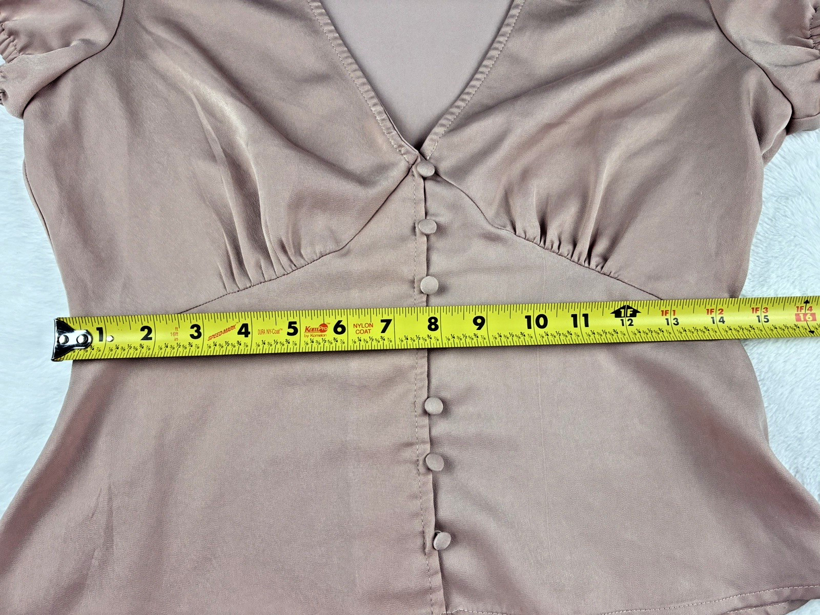Dusty Rose Puff Sleeve Top V-Neck Button Cottagecore Romantic Regency Size M
