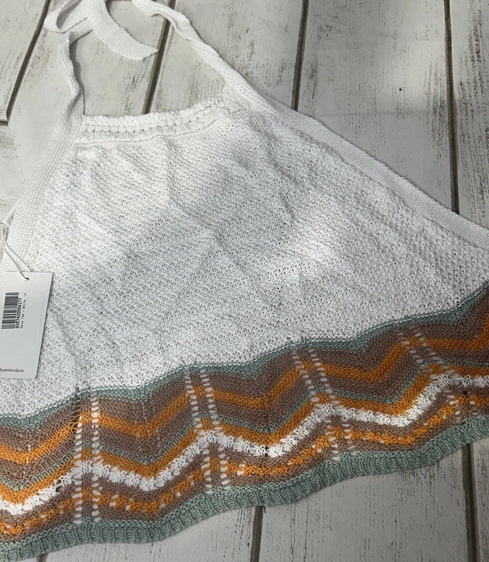 Petal And Pup Crochet Halter Top Size 12 NWT White/ With Multi Colored Bottom