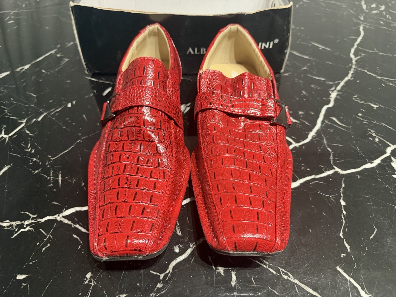 Alberto Fellini Santino Cro Mens Sz 12 Crocodile Print Loafers Slip On/Buckle