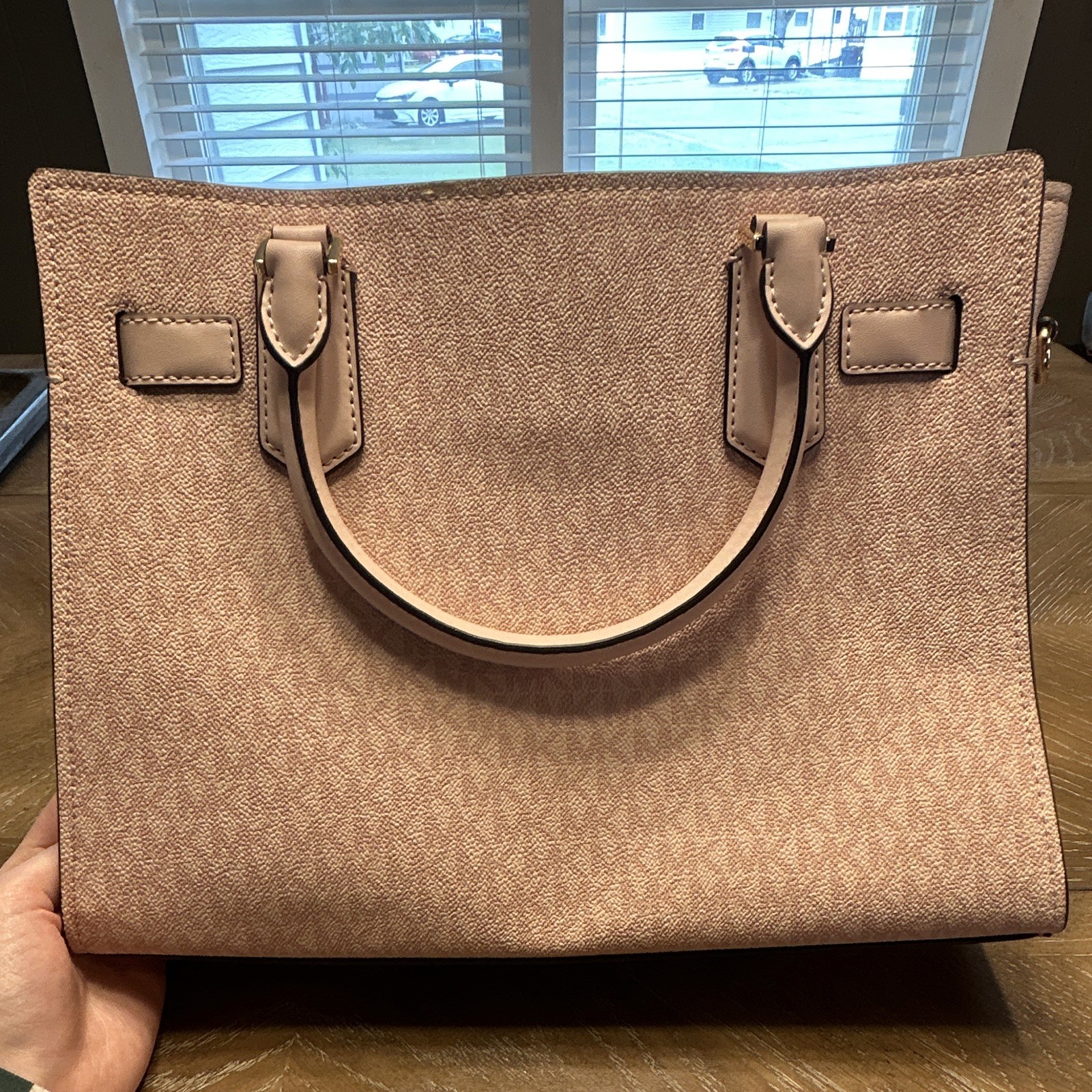 Michael Kors MK Monogram Medium Satchel Top Handle Bag Detachable Strap Pink