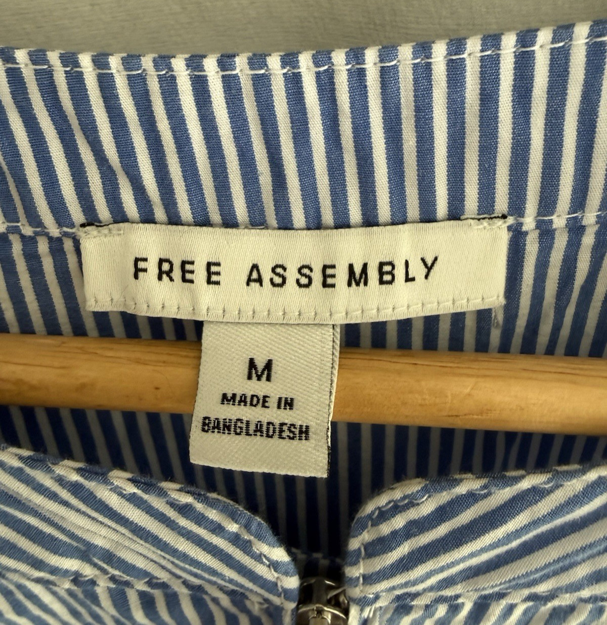 Free Assembly Blue/White Striped Zip Midi Dress Drawstring Pockets M NWOT