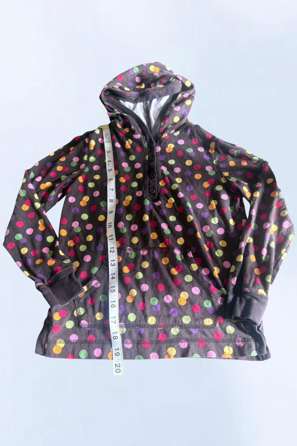 Vintage Crazy 8 Girls Hoodie Size Large 10 12 Brown Colorful Polka Dot Henley