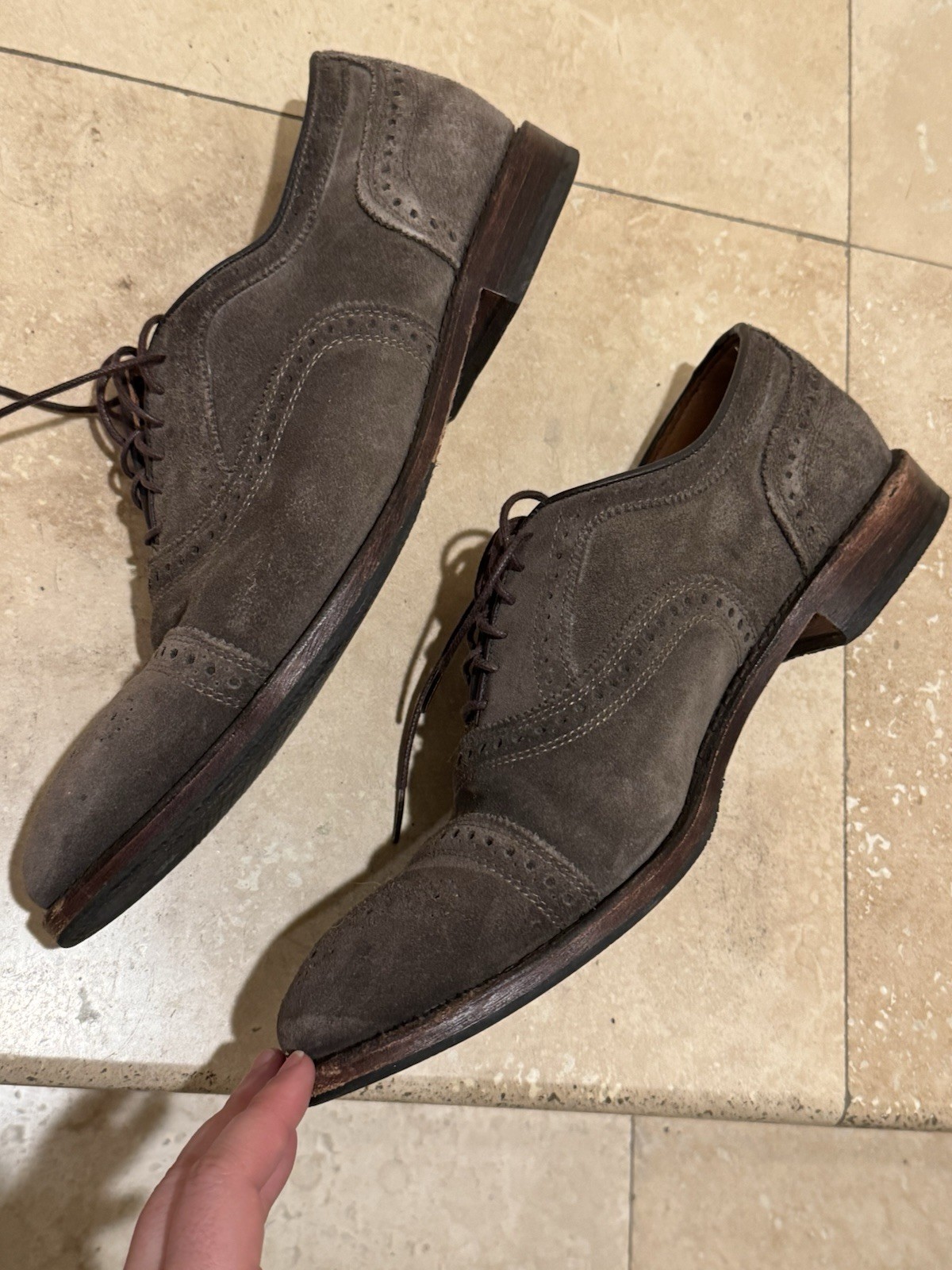 Allen Edmonds Grey Suede Strandmok Cap Toe Oxford Brogue Dress Shoes 12D