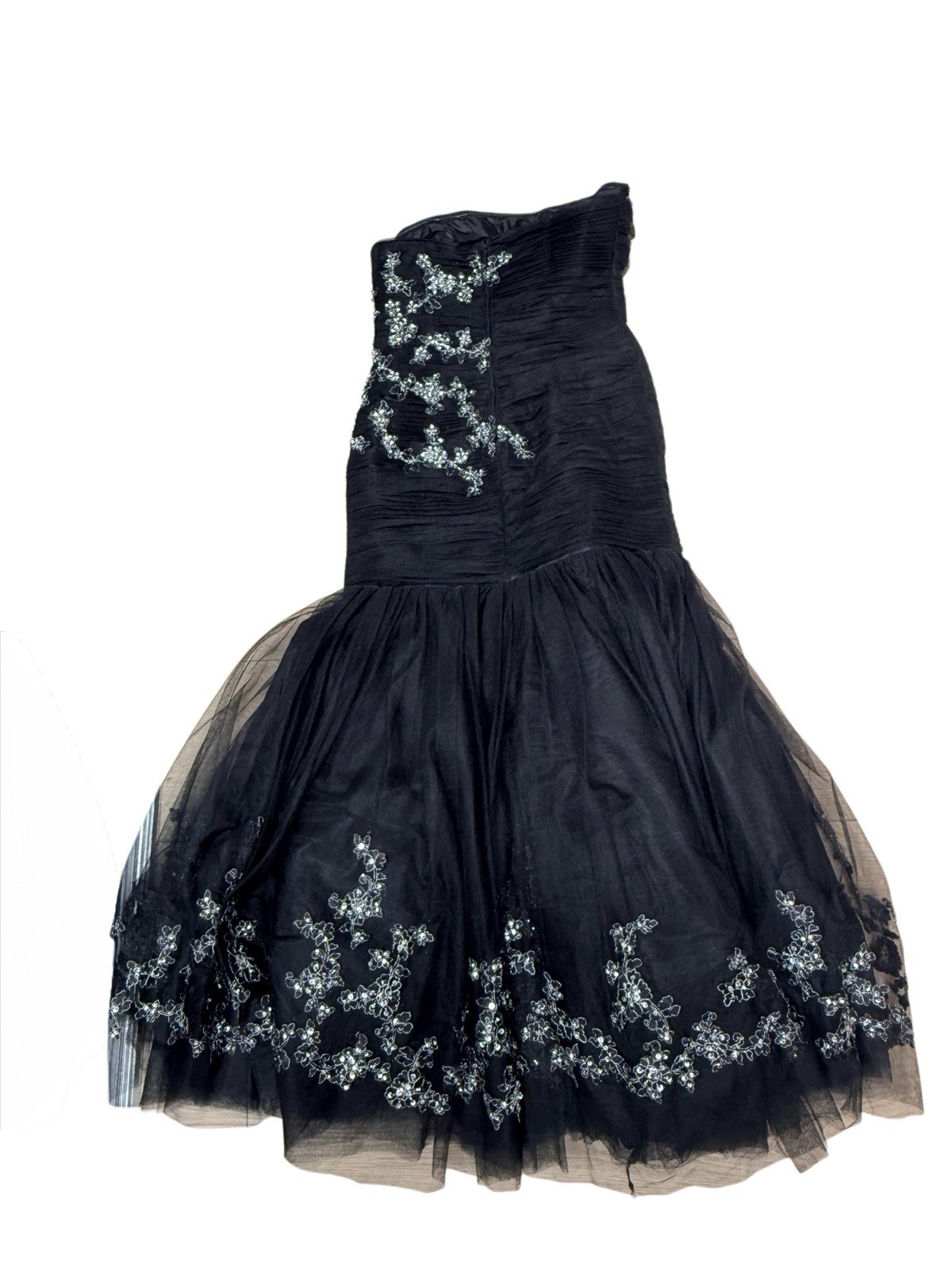 ALBERTO MAKALI StraplessBlack Mermaid Gown with Silver Embellishment-Size 10