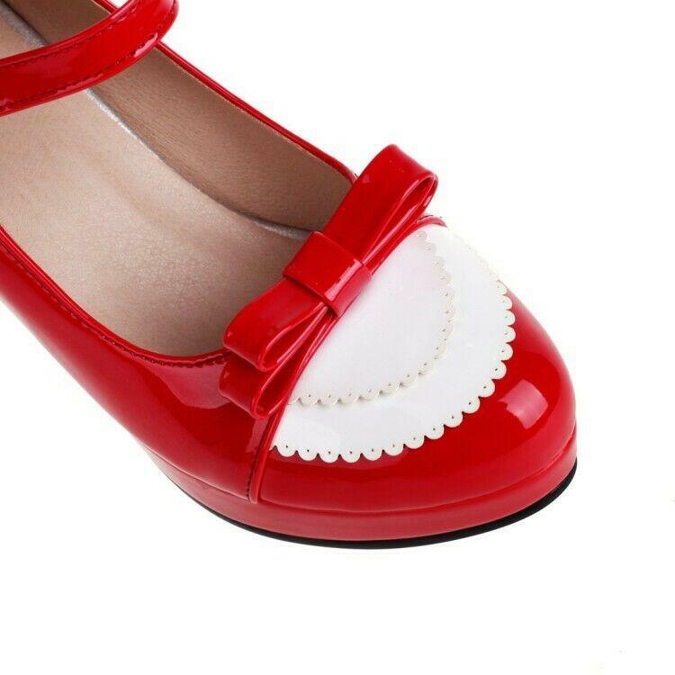 Womens Bowknot Platform Mary Janes Shoes Lolita Pumps Block Heels Fashion Shoes