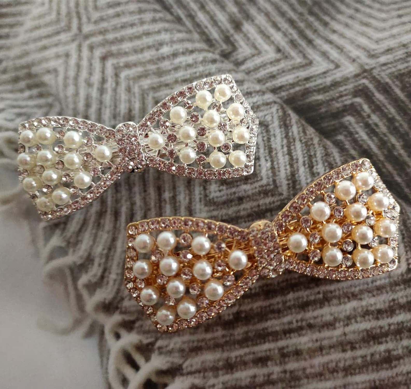 Rhinestone Pearl Bow Hairpin Barrettes, 2 Pack Crystal Shiny Crystal Bow Hair…