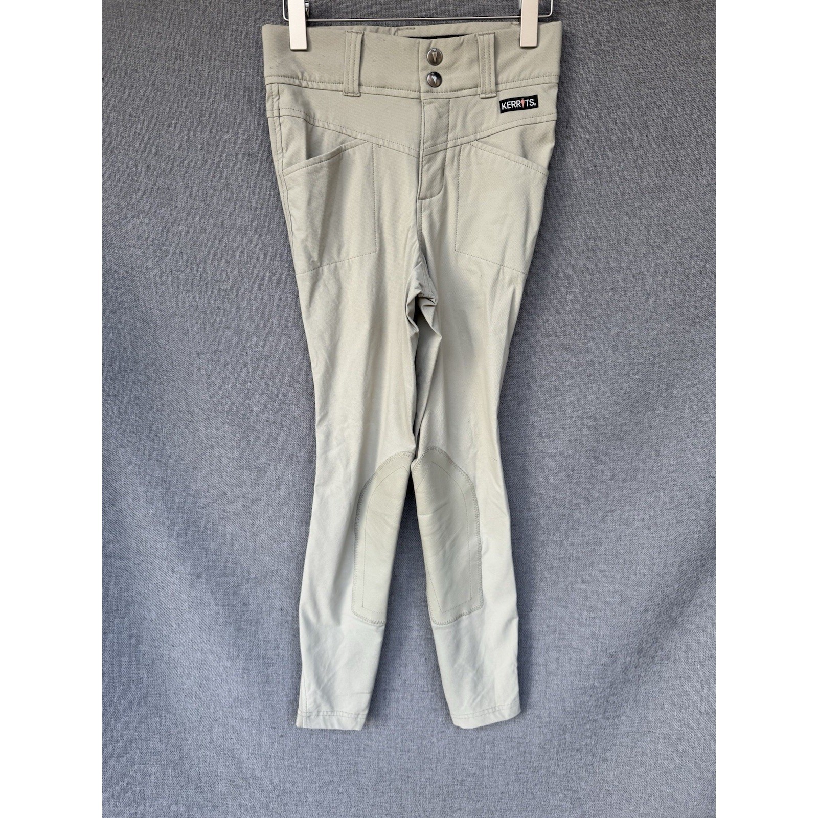 Kerrits – Stone beige nylon riding pants faux leather patches Girls M