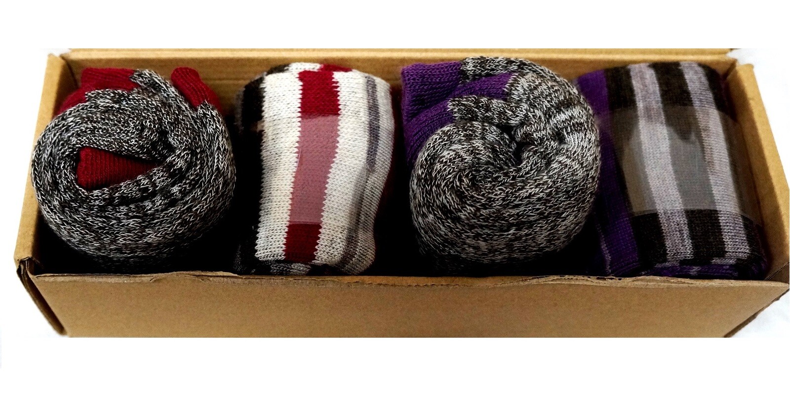 EnerWear 4 Pairs socks Unisex Stripes Merino Wool Outdoor Hiking Trail Crew