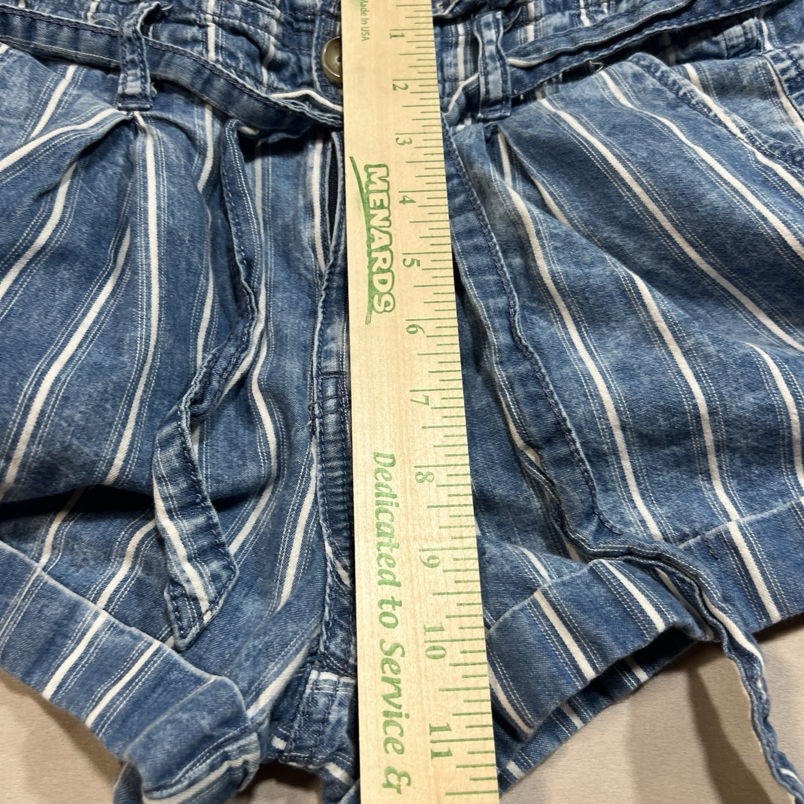 American Eagle Pinstripe Chambray High-Waisted Striped Paperbag Shorts – Size 4