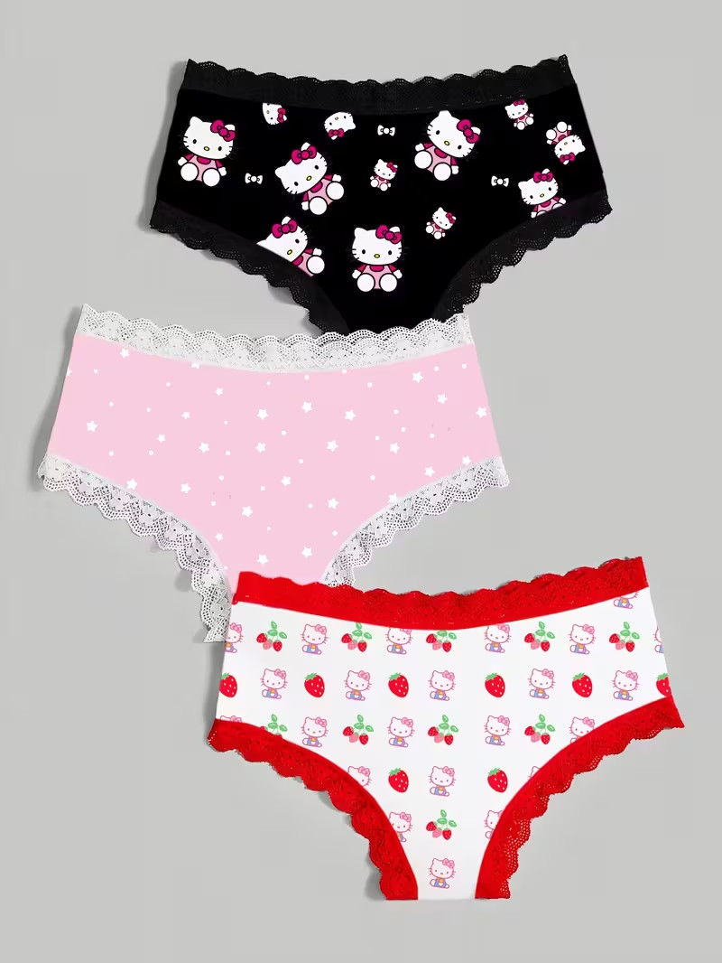 Sanrio Hello Kitty Sexy Cute Cartoon Lace Kawaii Brief Panties – Pack of 3