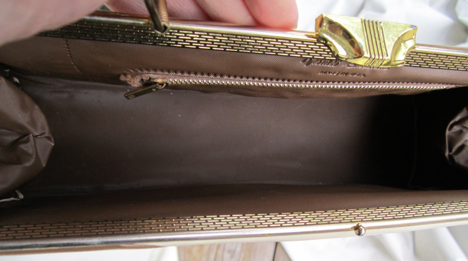 Kismet Creations Handbag Brown Beige Taupe Leather Top Handle Vintage USA