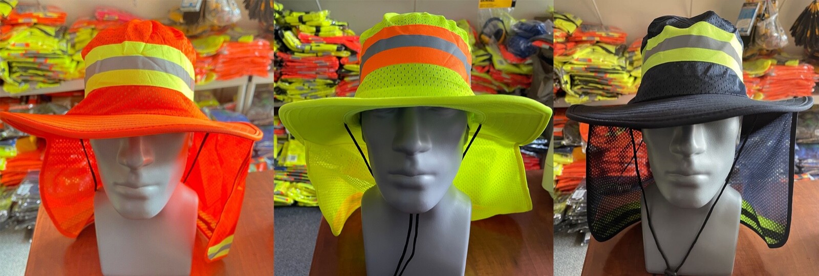 3 Pack Hi Vis Reflective Work Safety Neck Flap Boonie Hat Bucket Cap