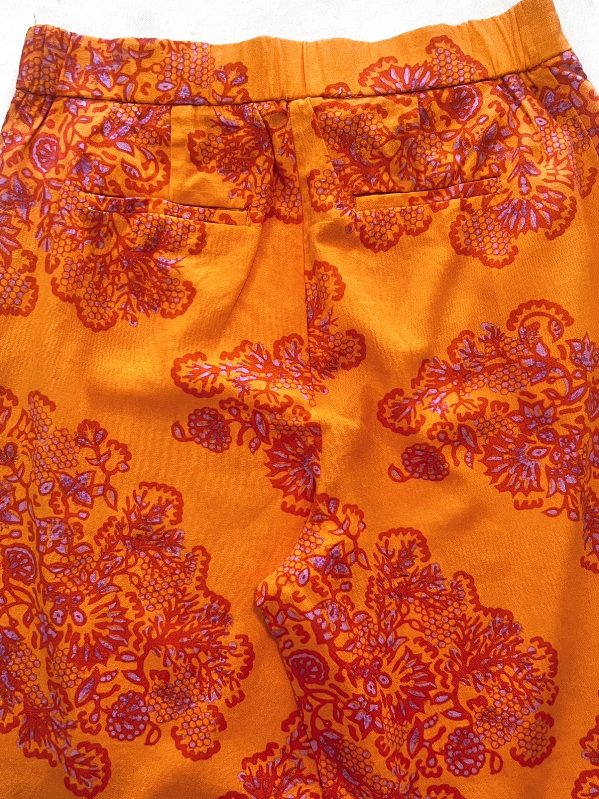 Caroline Constas Wide Leg High Waist Linen Pants Sz Medium Orange Purple Paisley