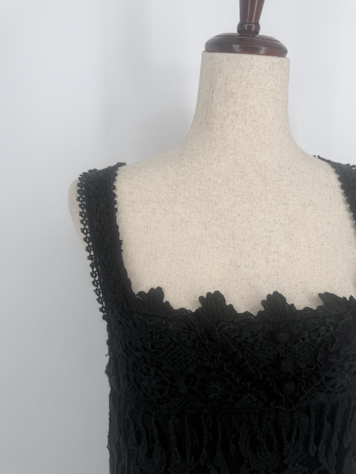 Pretty Angel Tunic Top Large Lace Ruffle Crochet Linen Blend Coquette Black Goth