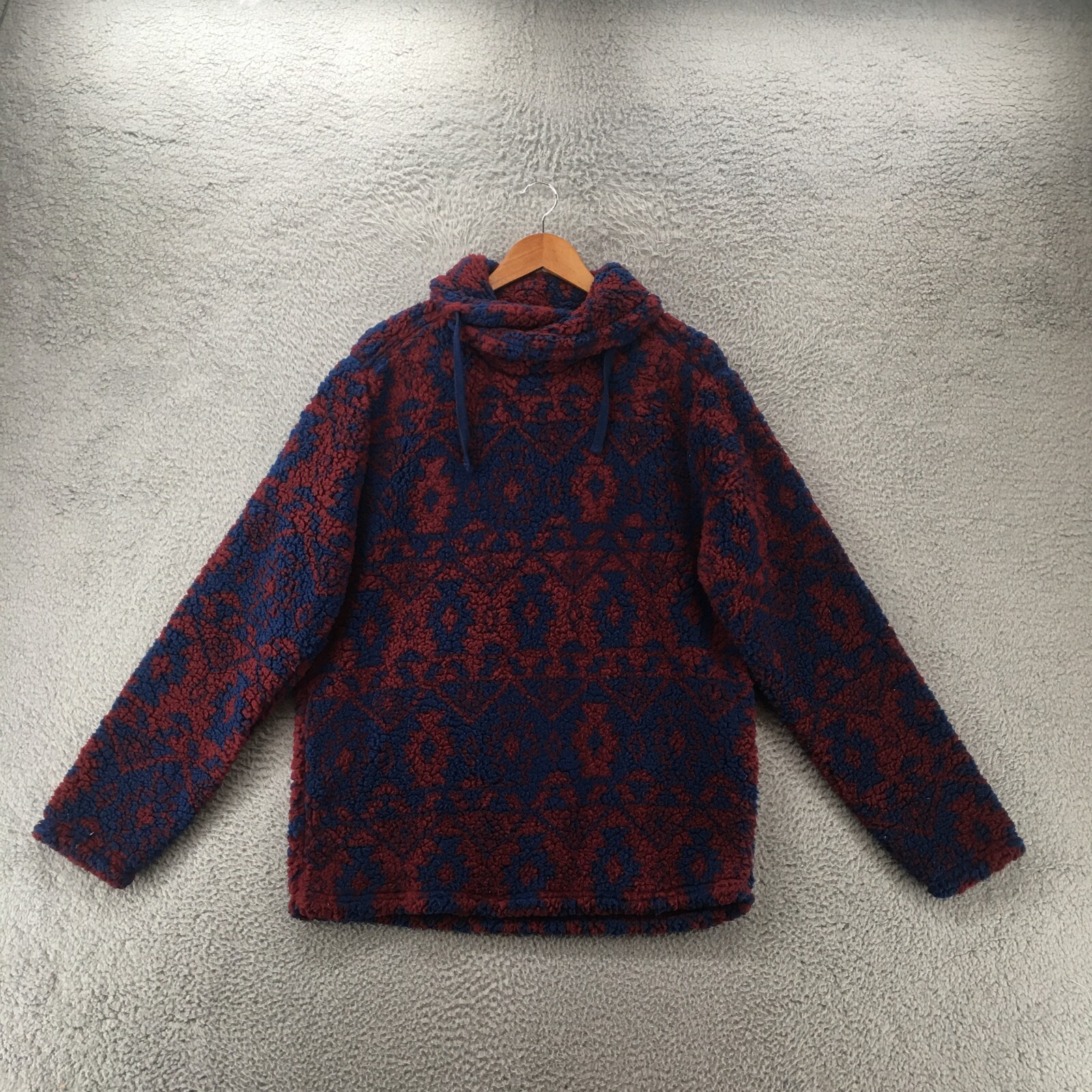 Weatherproof Vintage Faux Fur Turtleneck Jacket Mens Large Red Blue Fair Isle