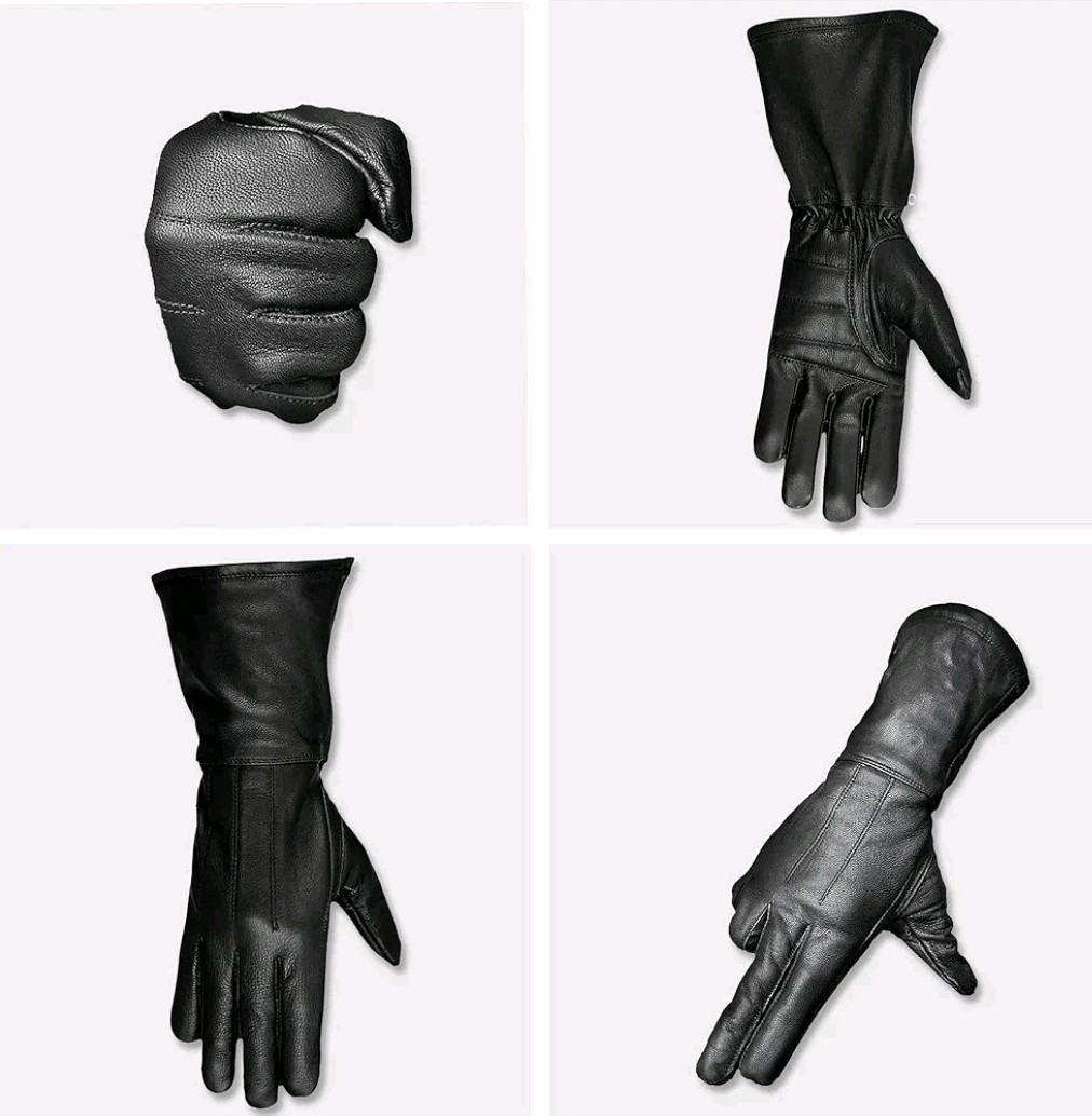 Mens Long Leather Gloves Black Brown Gauntlet Style Medieval Renaissance Knight