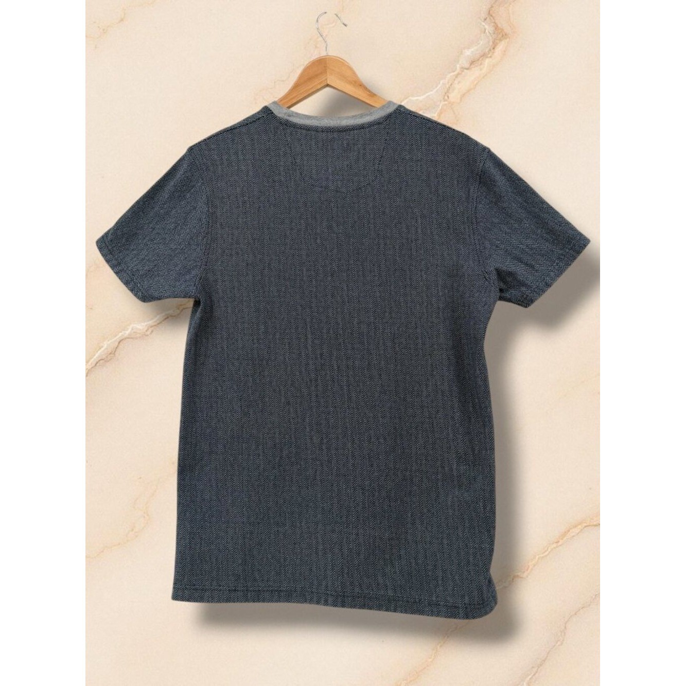 Peter Werth Zigor Grey Herringbone Textured Cotton T-Shirt Size S
