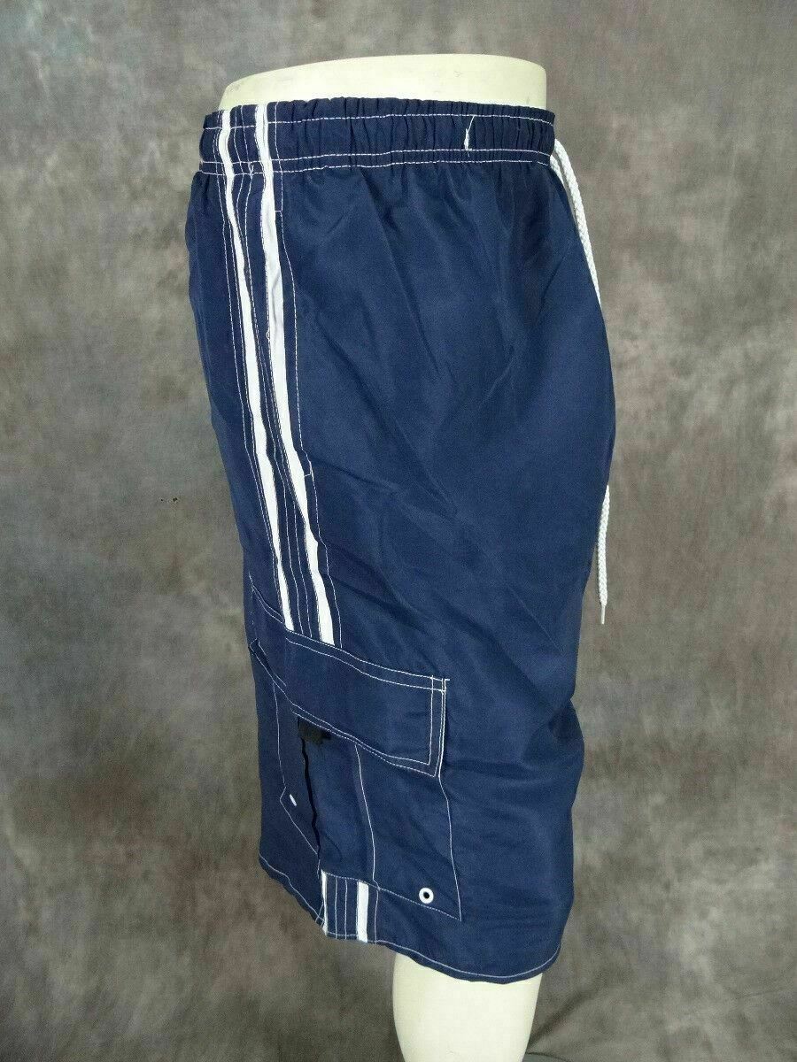 Cargo Shorts Swim Trunks Mens Elastic Double Sport Stripe Inside Mesh Lining