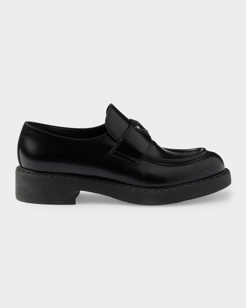 Prada chocolate brushed leather loafers black size 38. Retail $1,300