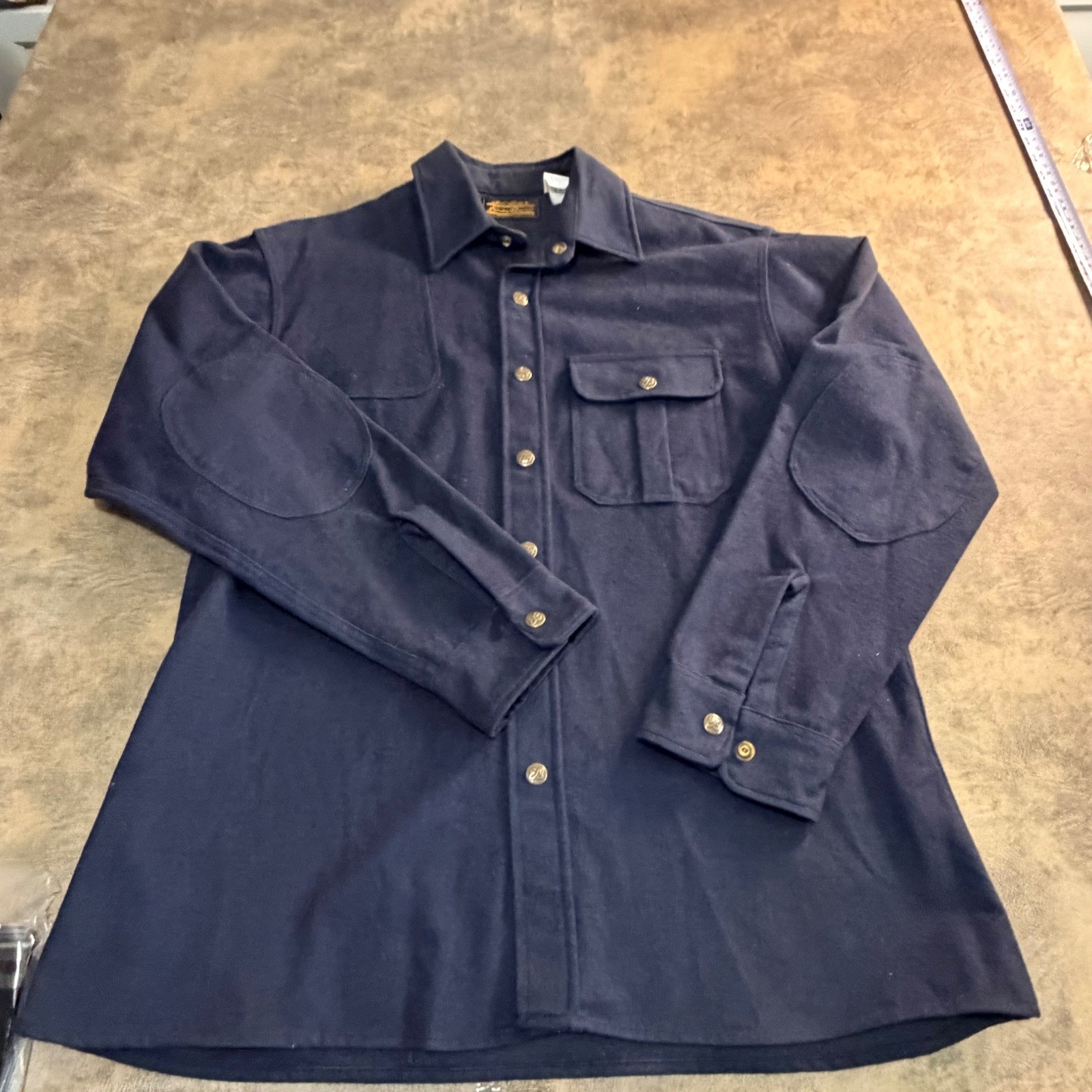 Eddie Bauer Chamois Shirt Mens L Black Elbow Patch Padded Sportsman Shooting